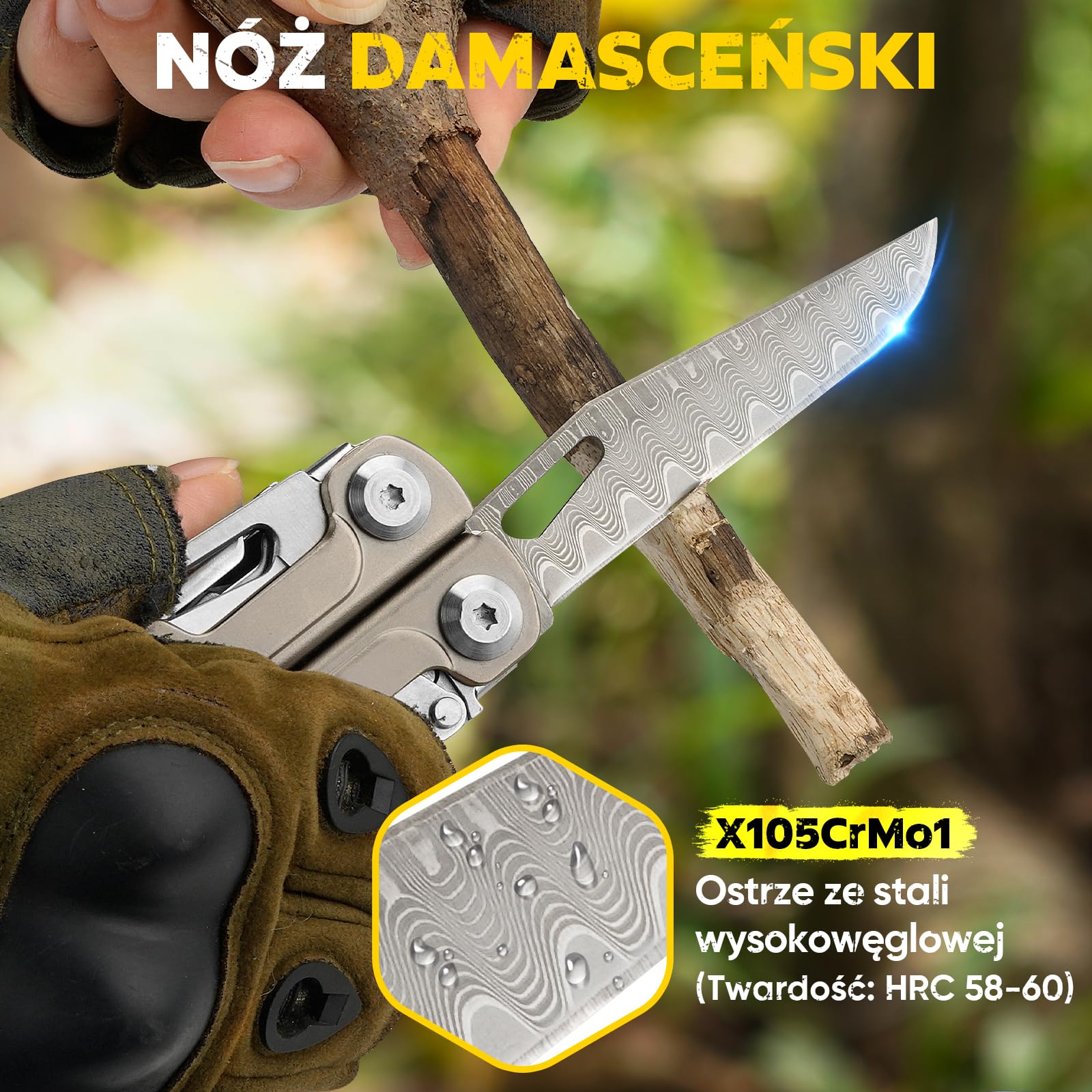 BIBURY Multitool Tytan & Stal Damasceńska,Multitool z Kombinerkami