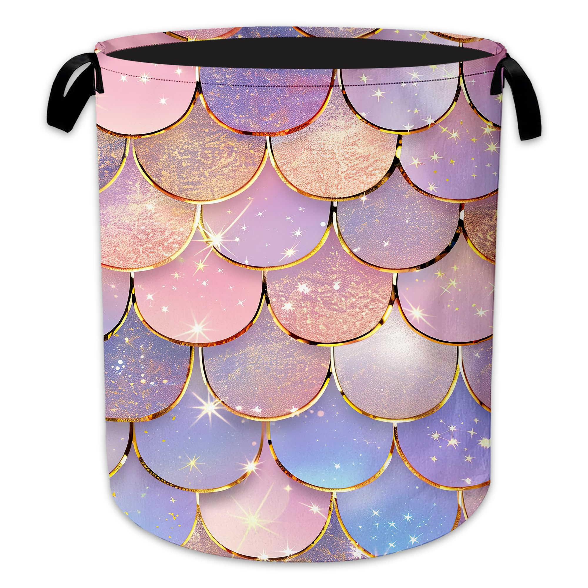 Pastel Mermaid Laundry Hamper, Scale Glitter Laundry Baskets, Waterproof Oxford Cloth for Room/Bathroom/Bedroom/Dormitories 16x20.8 Inch
