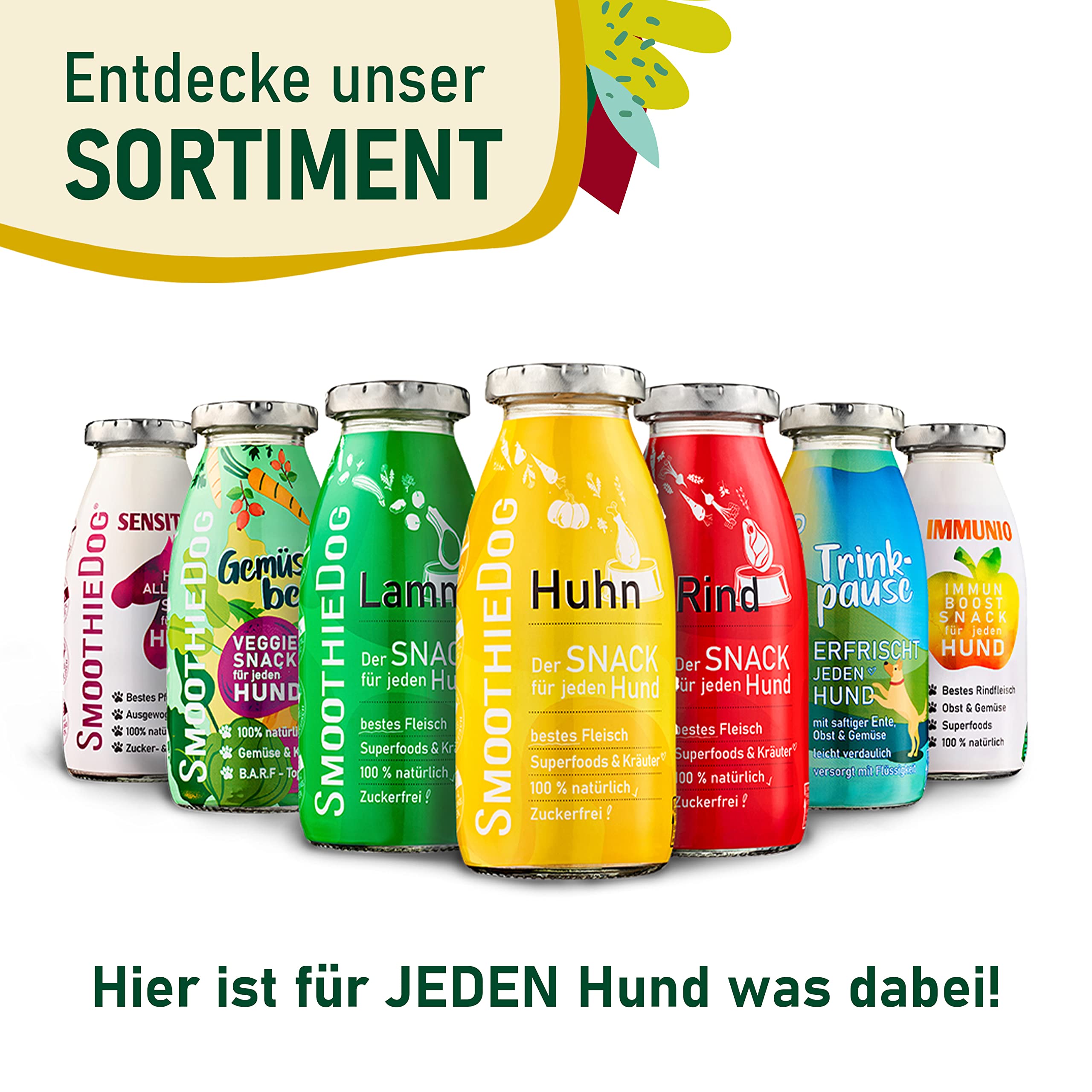 Hunde Smoothie SmoothieDog 6er Sensitivo (Pferd) - Hypoallergener Snack & Leckerli für Sensible Hunde - Zucker- & glutenfrei - je 250ml