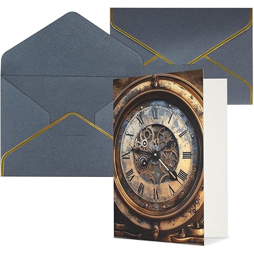 Blank Greeting Card with Envelopes Thank YouCard Steampunk Clock Happy Birthday Card for Women Men Christmas Halloween Wedding Blank Note Cards All Occasion Greeting Cards 4x6