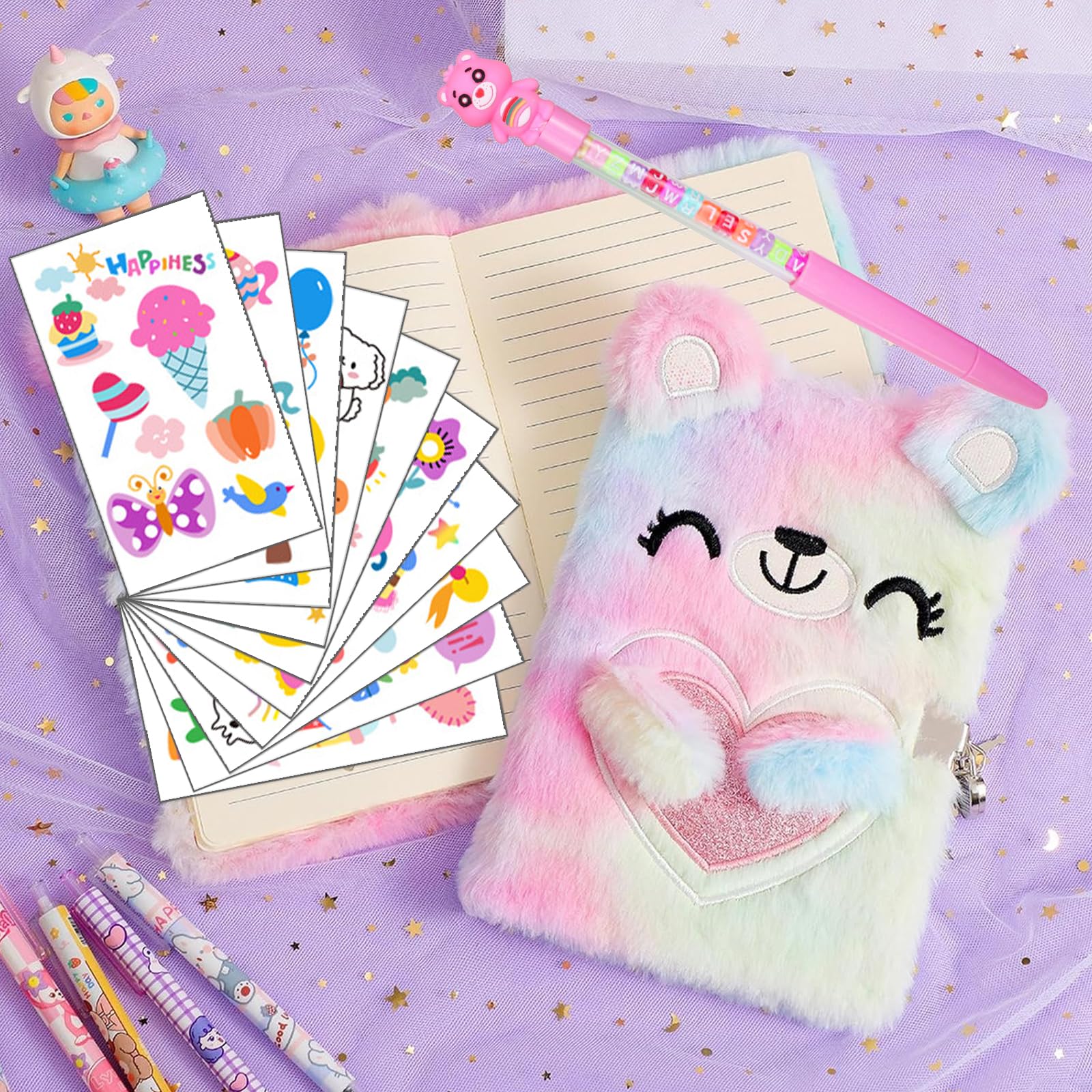 Journal Intime Sirène Avec Cadenas - Kit Papeterie Fille 4-12 Ans - Stylos, Autocollants, Tampon