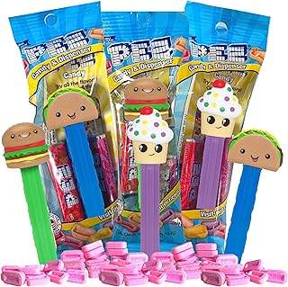 Needzo Cheeseburger, Vanilla Cupcake and Taco Candy Dispenser Gift Set, Collectible Dispensers and Assorted Hard Candies Refill Rolls, Birthday Favors Party Decorations (Pack of 3) Style May Vary
