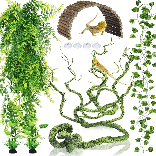 QUOZUO Terrarium Hanging Plants & Bridges - Reptile Tank Decor