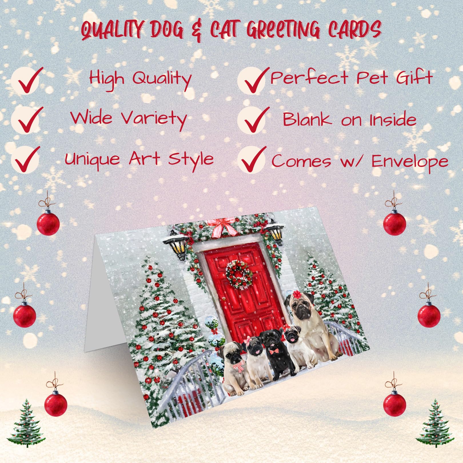 Chien Carlin Avec Chapeau Et Ornement Mignon De Père Noël, Carte De Vœux 5x7 Pro Stock De Carte Et Enveloppe Fils, Petit-fils, Petite-fille Et Autres - France