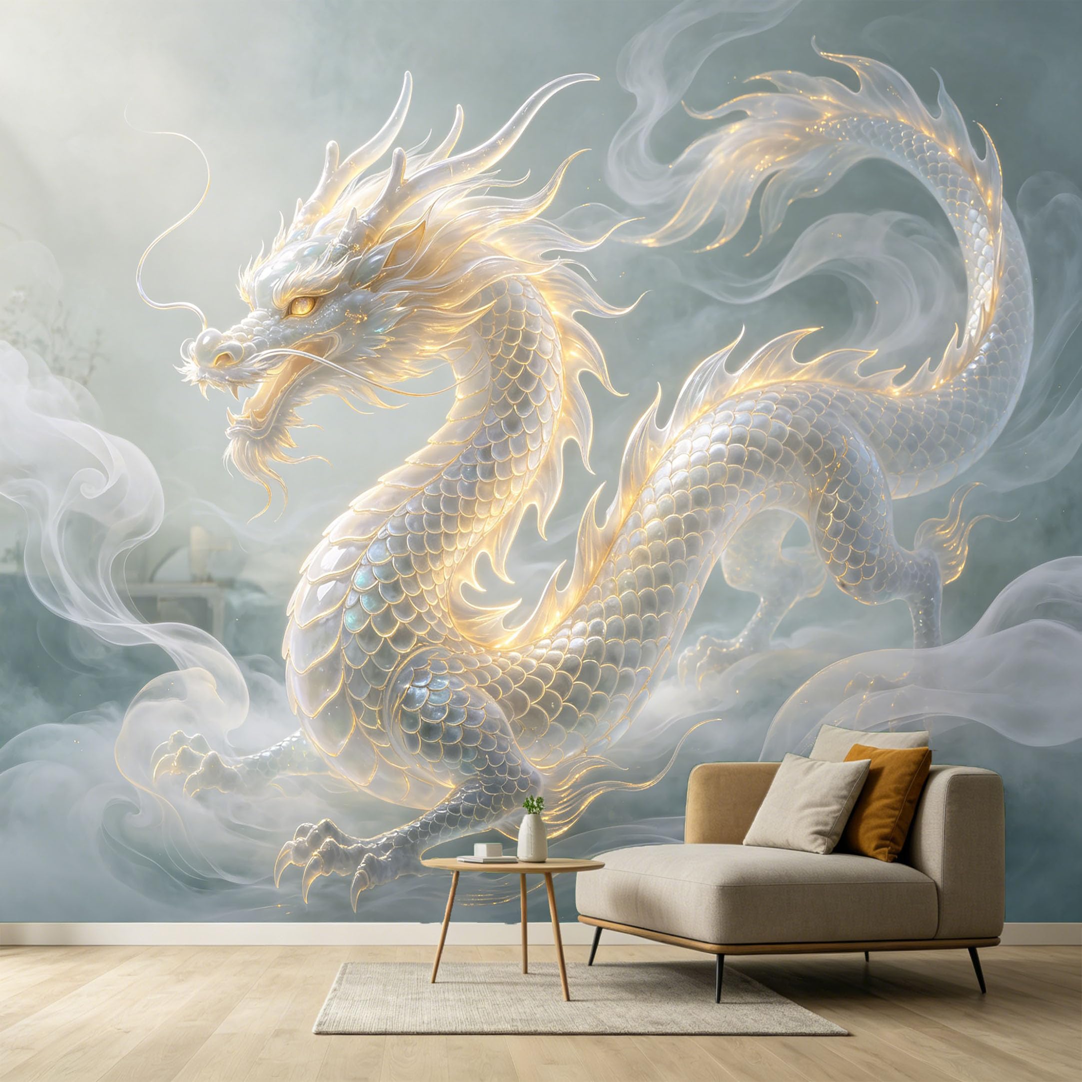 Custom Size Wall Murals Abstract Mythical Dragon Glowing Scales 3D Effect SelfAdhesive Wall Fabric Removable Large Wallpaper for Photo Living Room Interior Decor Wall Art