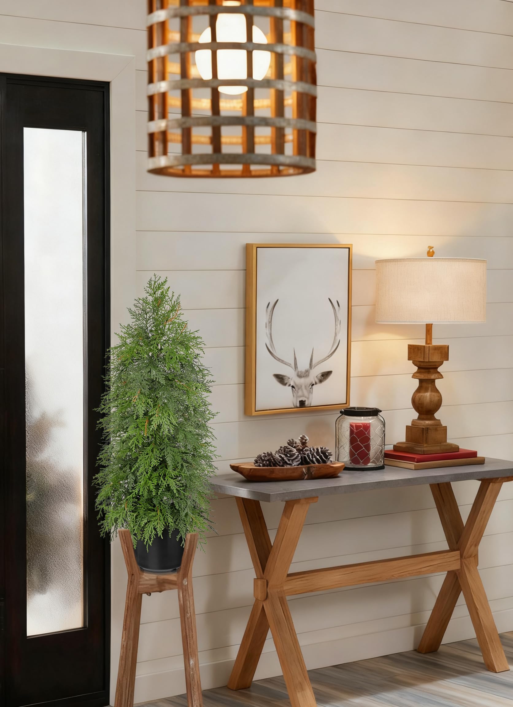 90 CM Weihnachtsbaum Künstlich im Schwarz Topf Künstliche Zypresse Kuntbaum Weihnachtsdeko Grün Dekobaum Tisch Balkon Flur Winter Deko Adventsdeko Wohnzimmer Schlafzimmer Badezimmer Küche Deko