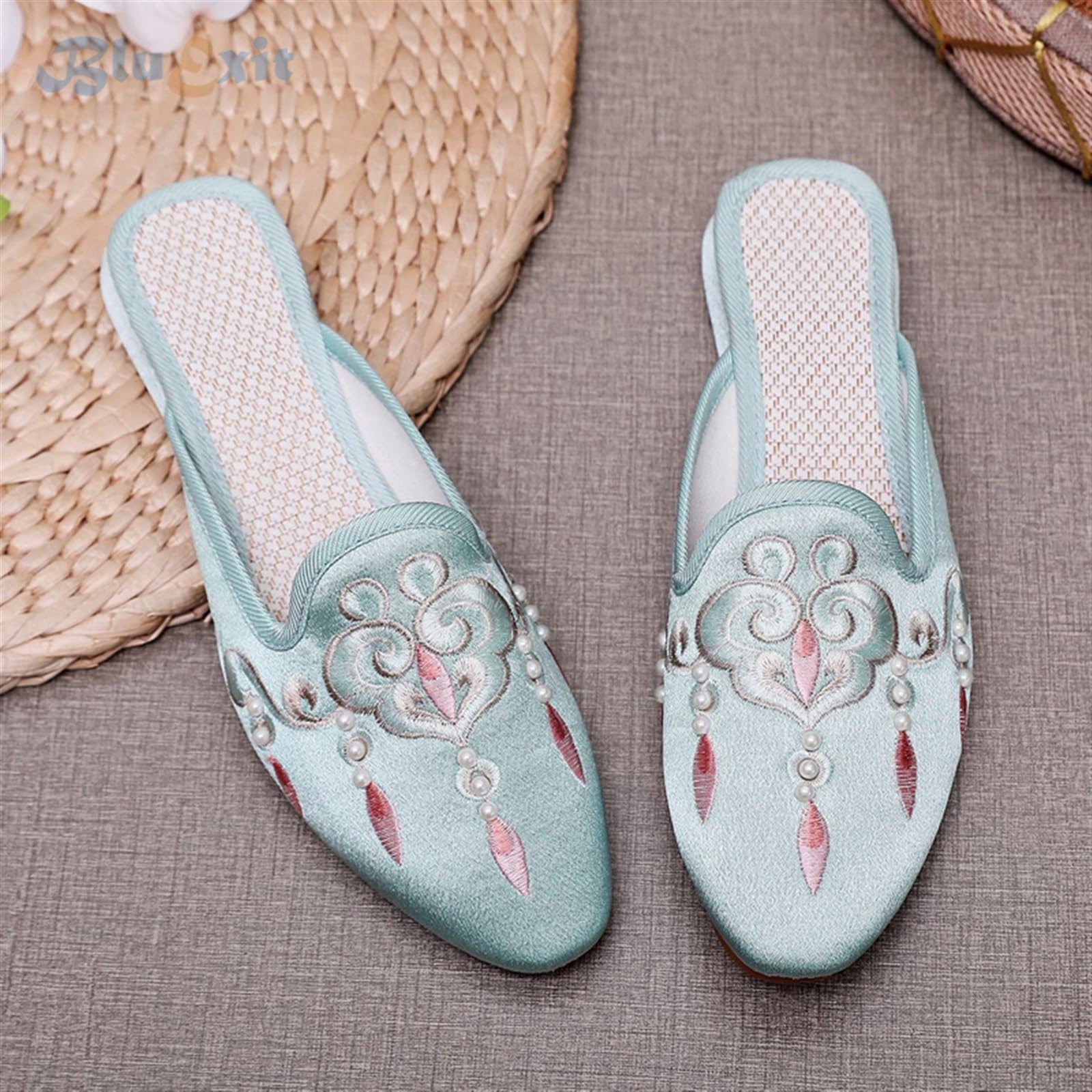 Chaussures Hanfu Femmes Brodées Fleur Rétro Vintage - Style Chinois Ethnique Plate
