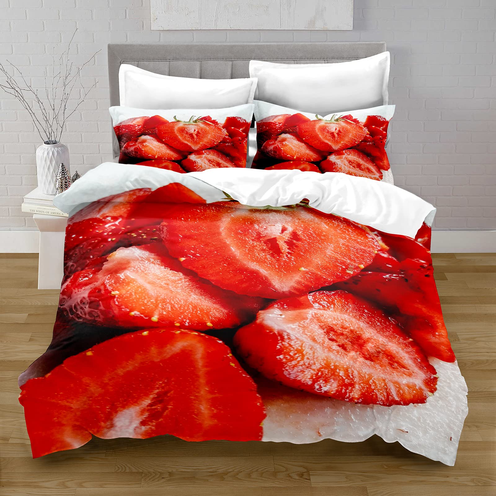 Housse de couette 200x200cm imprimé 3D fruit avec 2 taies d'oreiller 50x75