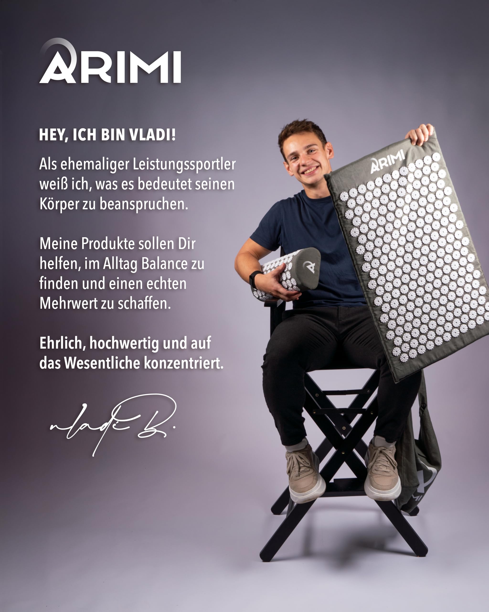 ARIMI® Akupressurmatte mit Kissen und Tasche, nachhaltig, ergonomisch – für Schmerzlinderung, Entspannung und Regeneration, ideal für Rücken und Nacken, Massagematte mit Akupressurkissen