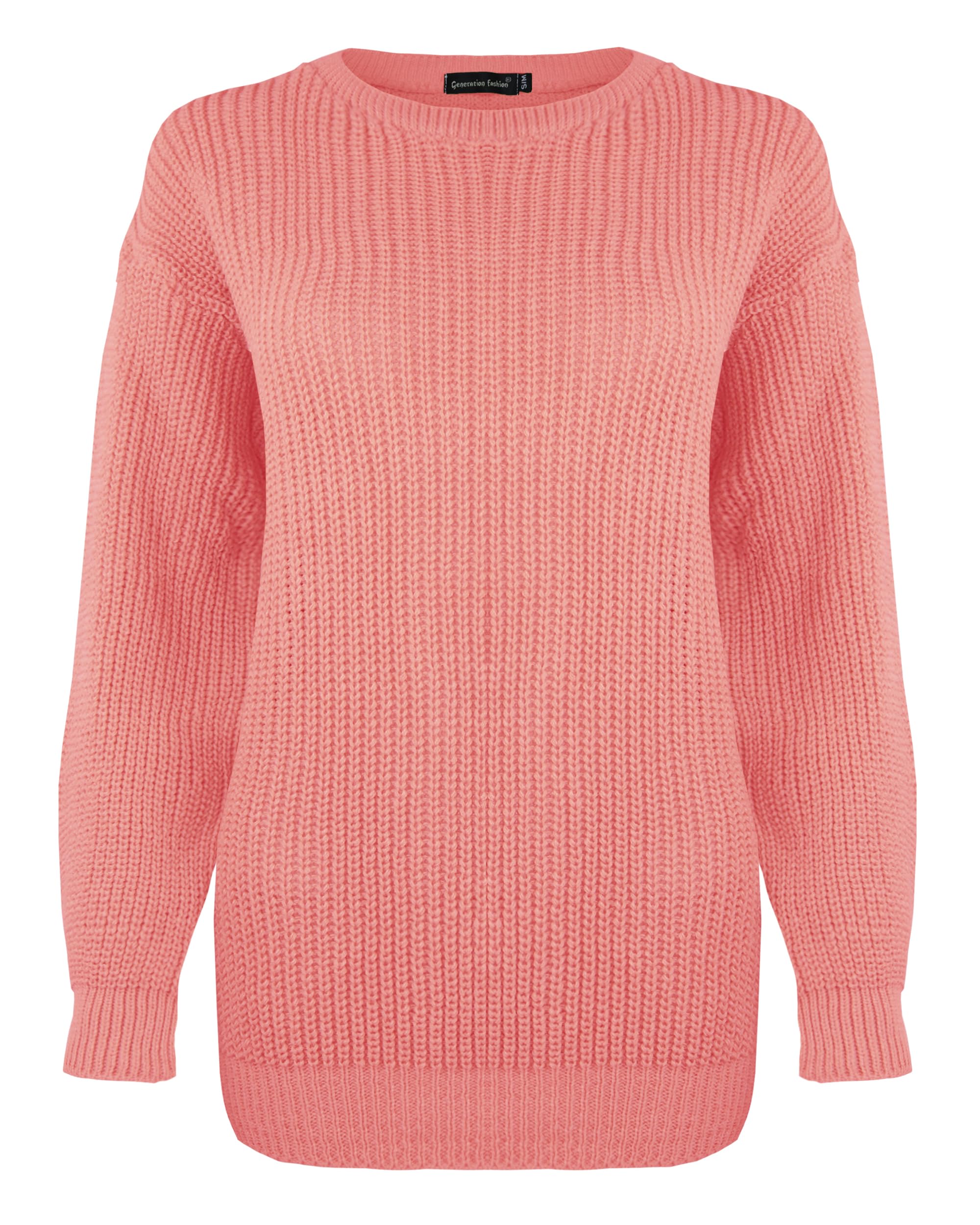 Generation Fashion Women's Coral New Long Sleeve Knitted Baggy Jumper Oversized Sweater Crew Neck Pullover Top[,Lxl]