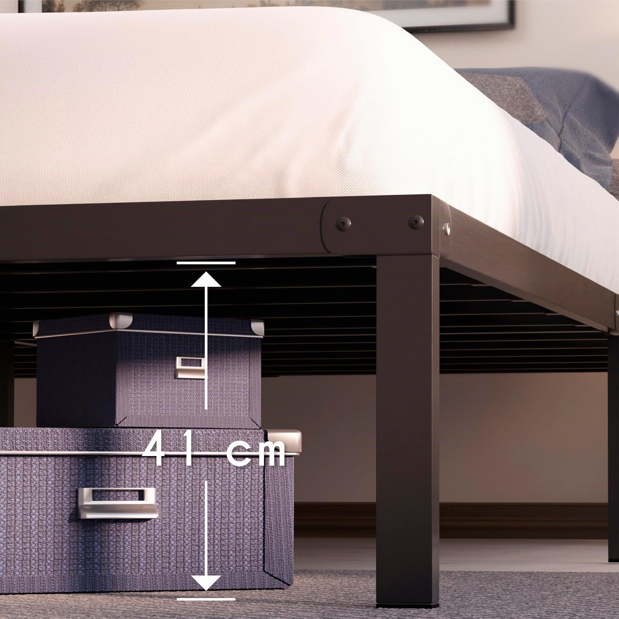 Dreamzie Struttura Letto Matrimoniale 90x190 con Rete in Metallo - Rete 90x190 con Gambe - Altezza 45 cm - Struttura Resistente, Montaggio Facile, Ampia Capacità di Stoccaggio
