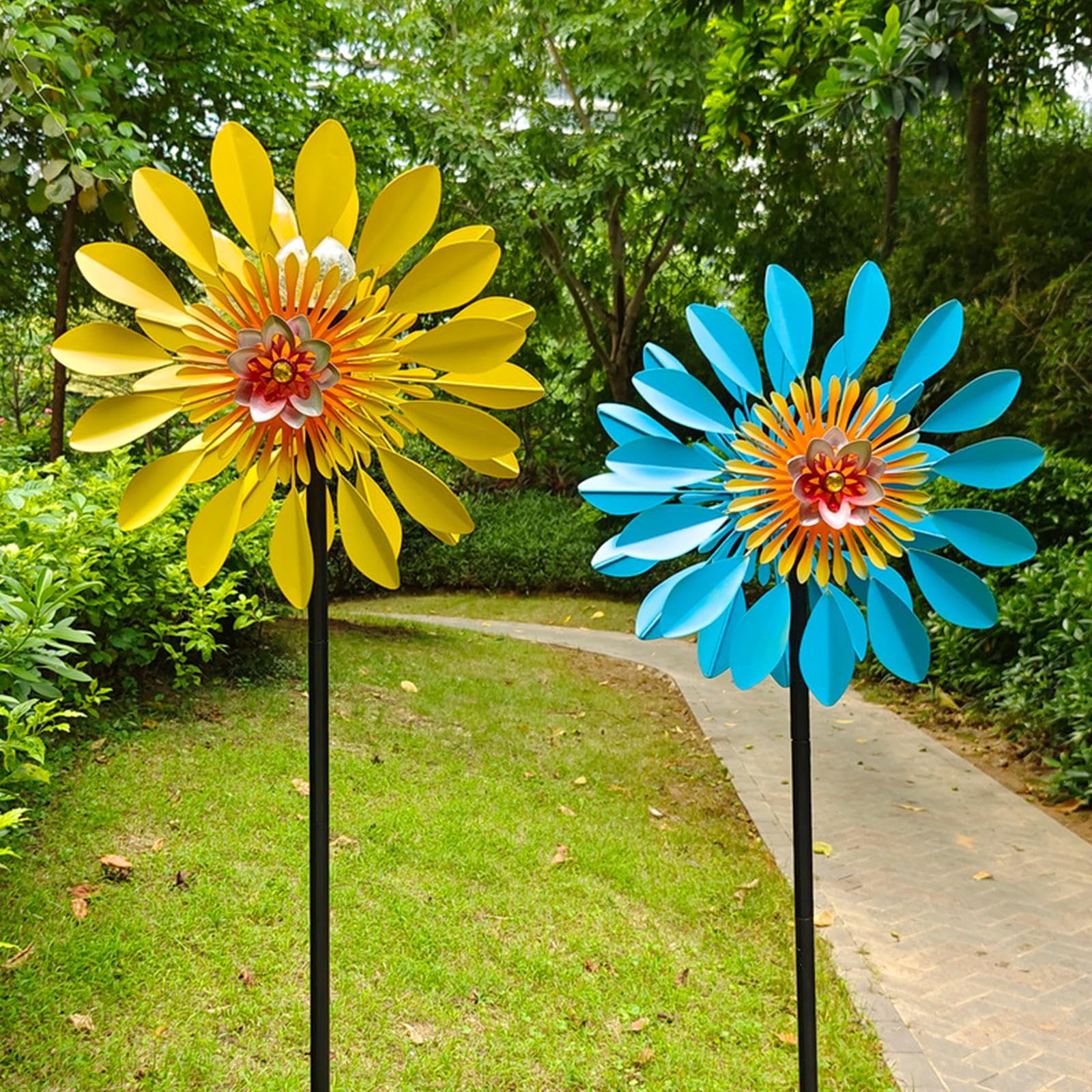 Scultura Del Vento, Arte Del Vento Da Giardino 190x42cm,Sfera Di Vetro Ad Energia Solare Con Cinetica Decorazioni Per Cantieri Eolici,Yellow