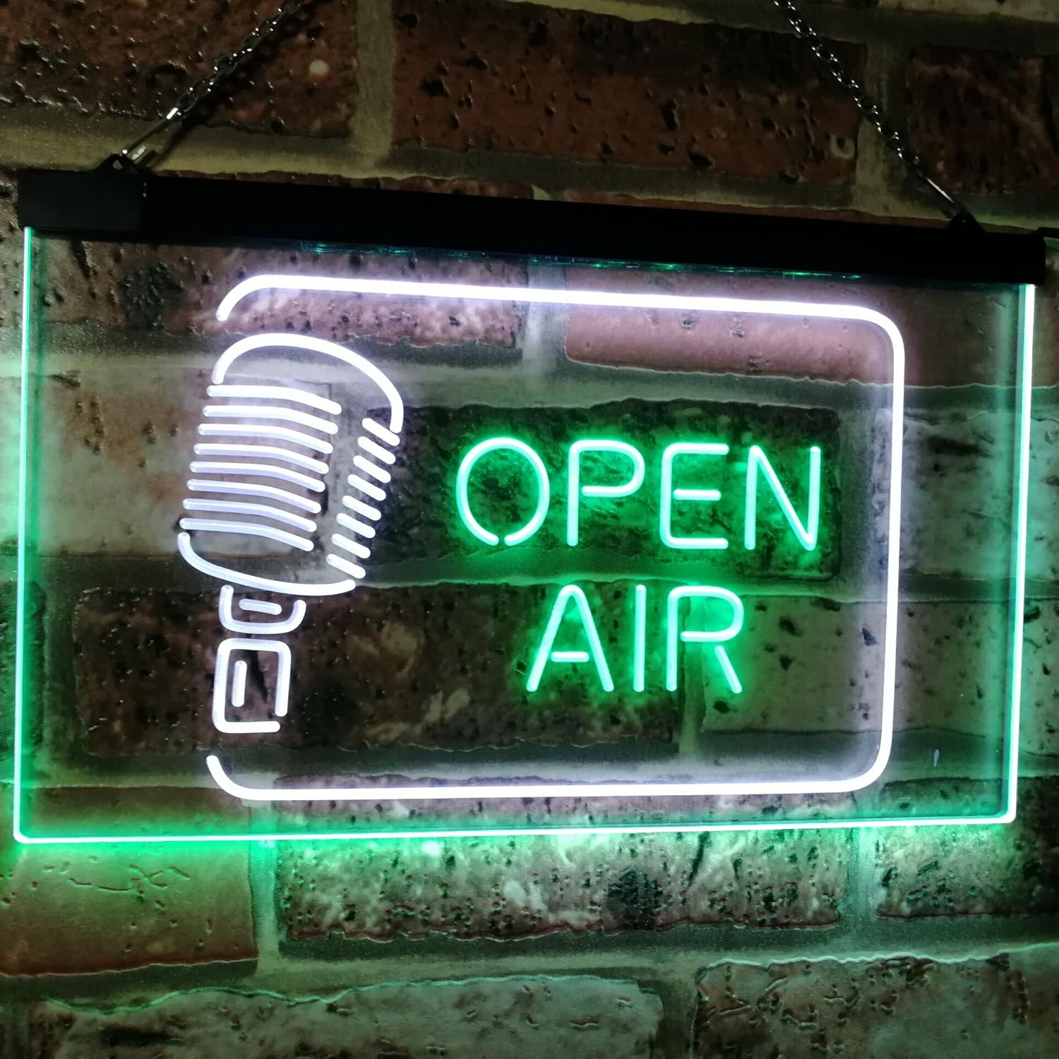 ADVPRO Open Air Classic Microphone Recording Quiet Please Dual Color LED Neon Sign White & Green 12" x 8.5" st6s32-i2799-wg