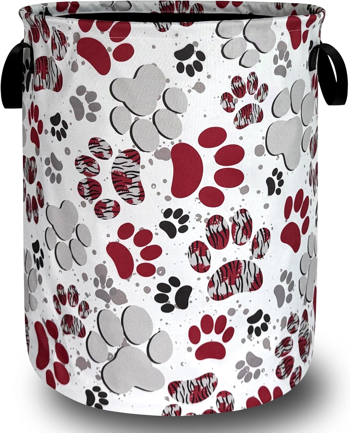 Pink Dog Paw Print Laundry Basket Oxford Cloth Animal Dogs Laundry Hamper With Handle Portable Clothes Storage Basket Foldable Funny Laundry Bag 18.9"x16.5" For Laundry Room/Bedroom/Bathrooms