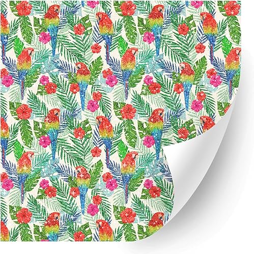 Vinilo de transferencia de calor con estampado floral con purpurina (loro y jardín tropical, 12 pulgadas x 3 yardas), papel de prensa de calor