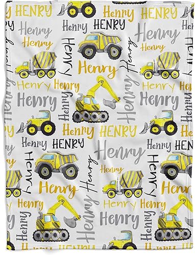 Manta personalizada con monograma de camiones, color amarillo, manta de camión, manta de camión monstruo para niños, manta de camión monstruo, manta