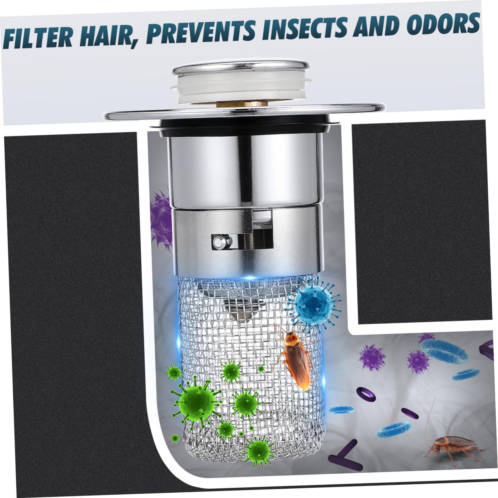 Tapón de Lavabo de Baño Botón Pulsador y Filtro Antiobstrucción | Plata, Abs, Acero Inoxidable y Latón, 1 Pieza, Evita Malos Olores, Uso en Cocina y Hotel