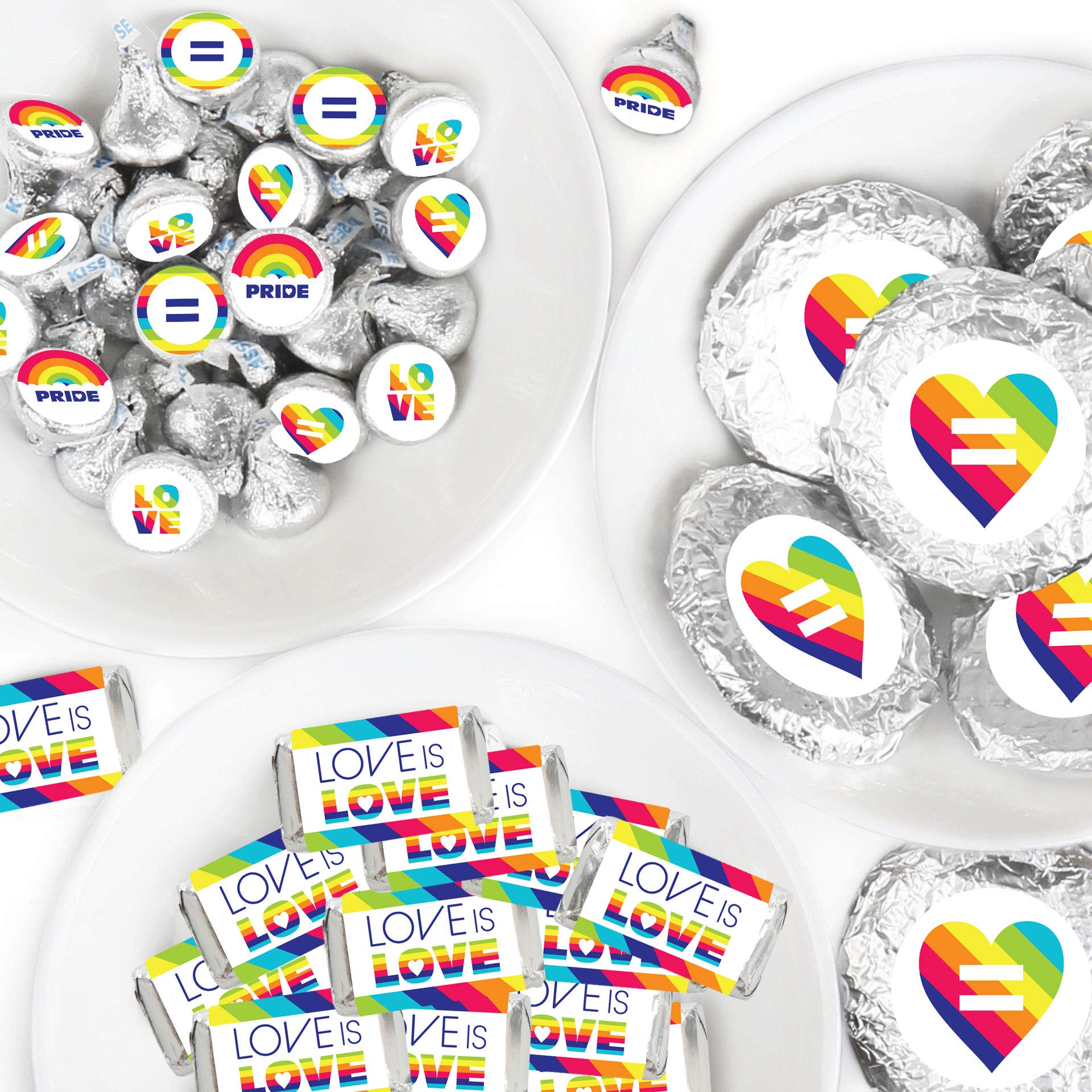Big Dot of Happiness Love is Love - Pride Mini Candy Bar Wrappers, Round Candy Stickers and Circle Stickers - Pride Rainbow Party Candy Favor Sticker