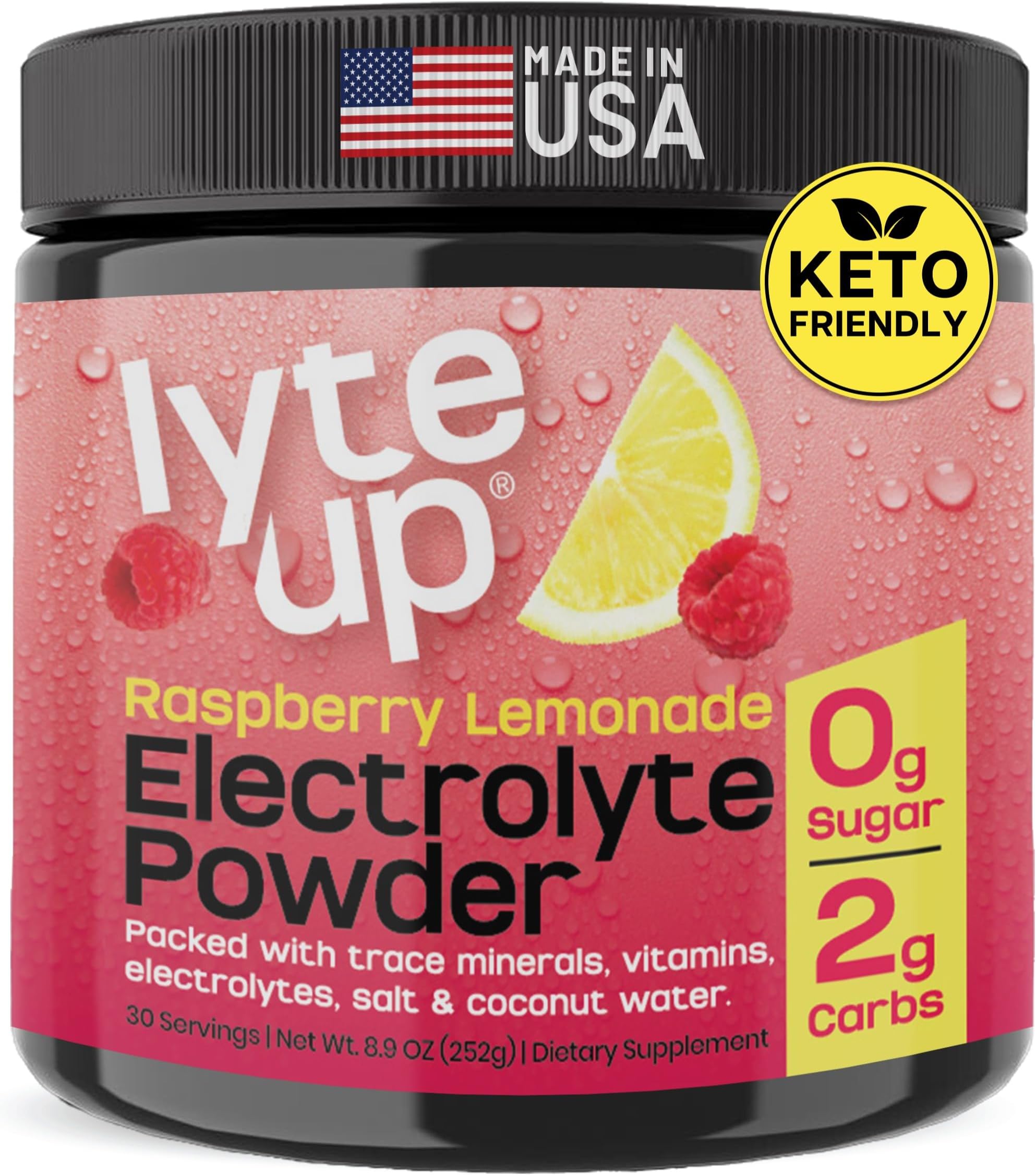 2400 MG Electrolyte Powder – Zero Sugar Keto Electrolytes for Hydration & Fasting Support – with Magnesium, Potassium, Coconut Water, & Himalayan Salt – Raspberry Lemonade Lyte Up – 30 Servings