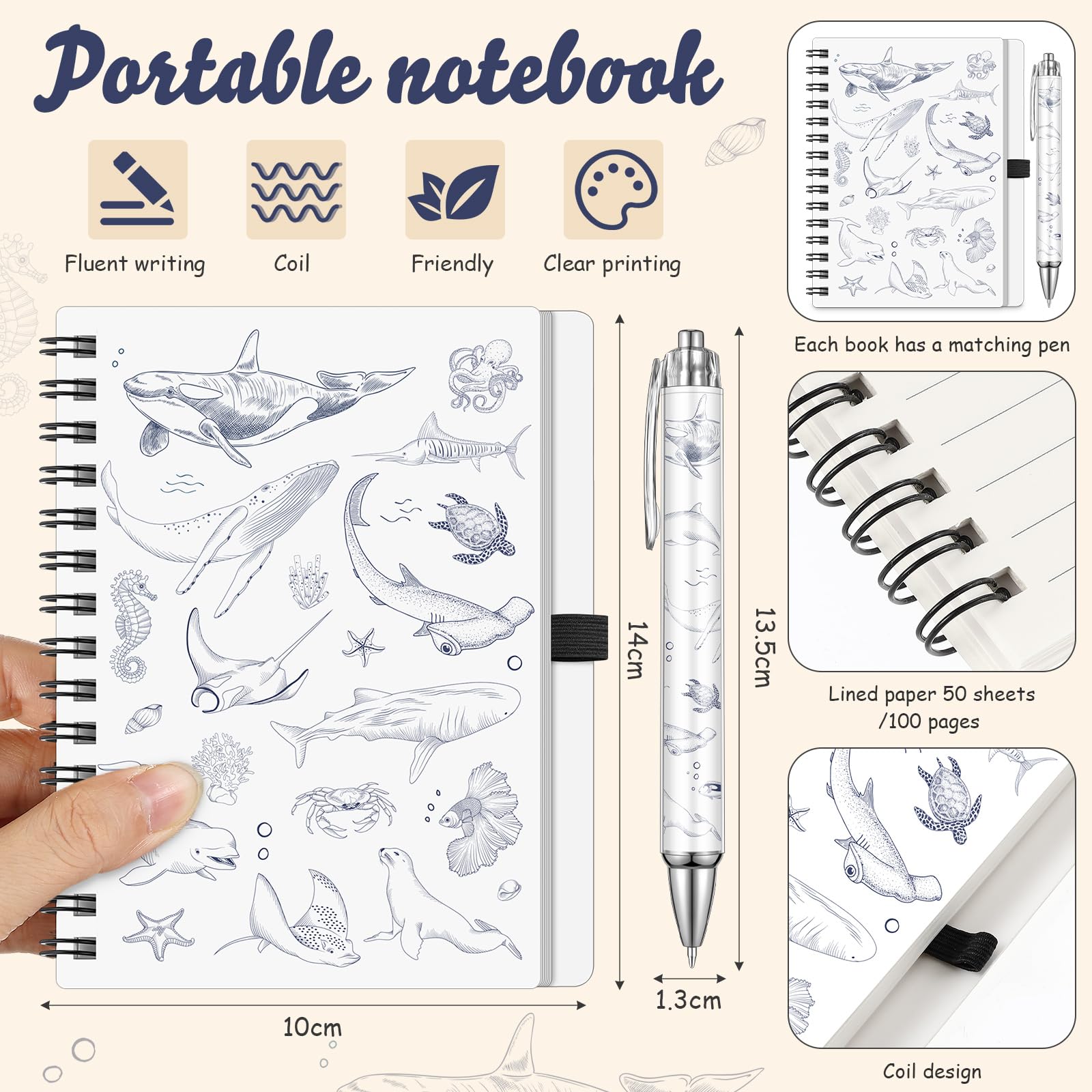 5 Pcs Sea Animal Themed Gifts Set for Women Include Canvas Beach Tote Bag Makeup Bag Keychain Notebook Pen for Ocean Lovers Party Favors Birthday Gift for Christmas