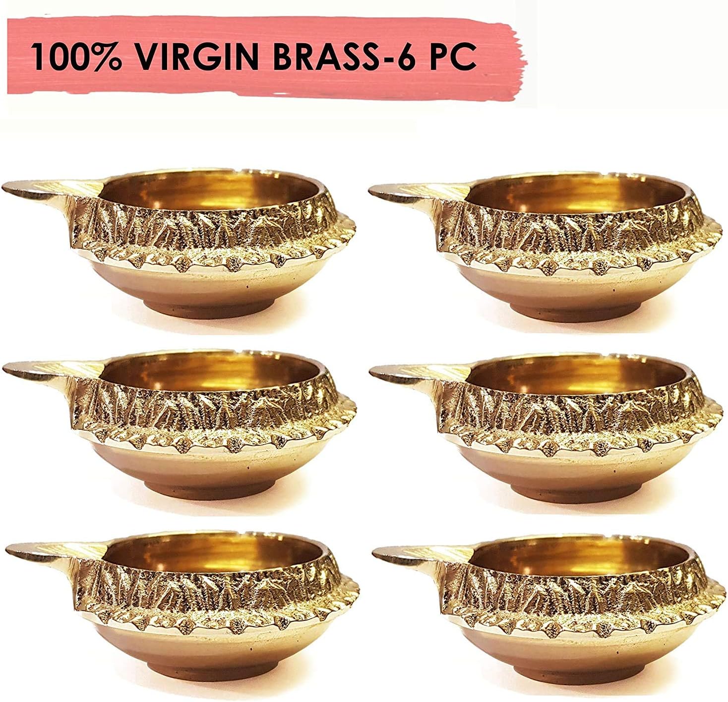 SATVIK 6 Pc Kuber Diya for Diwali Decoration. Handmade Oil Lamp Golden Engraved Made of Virgin Brass Metal Vilakku for Puja Pooja. Traditional Indian Deepawali Housewarming Return Gift Items - Image 3