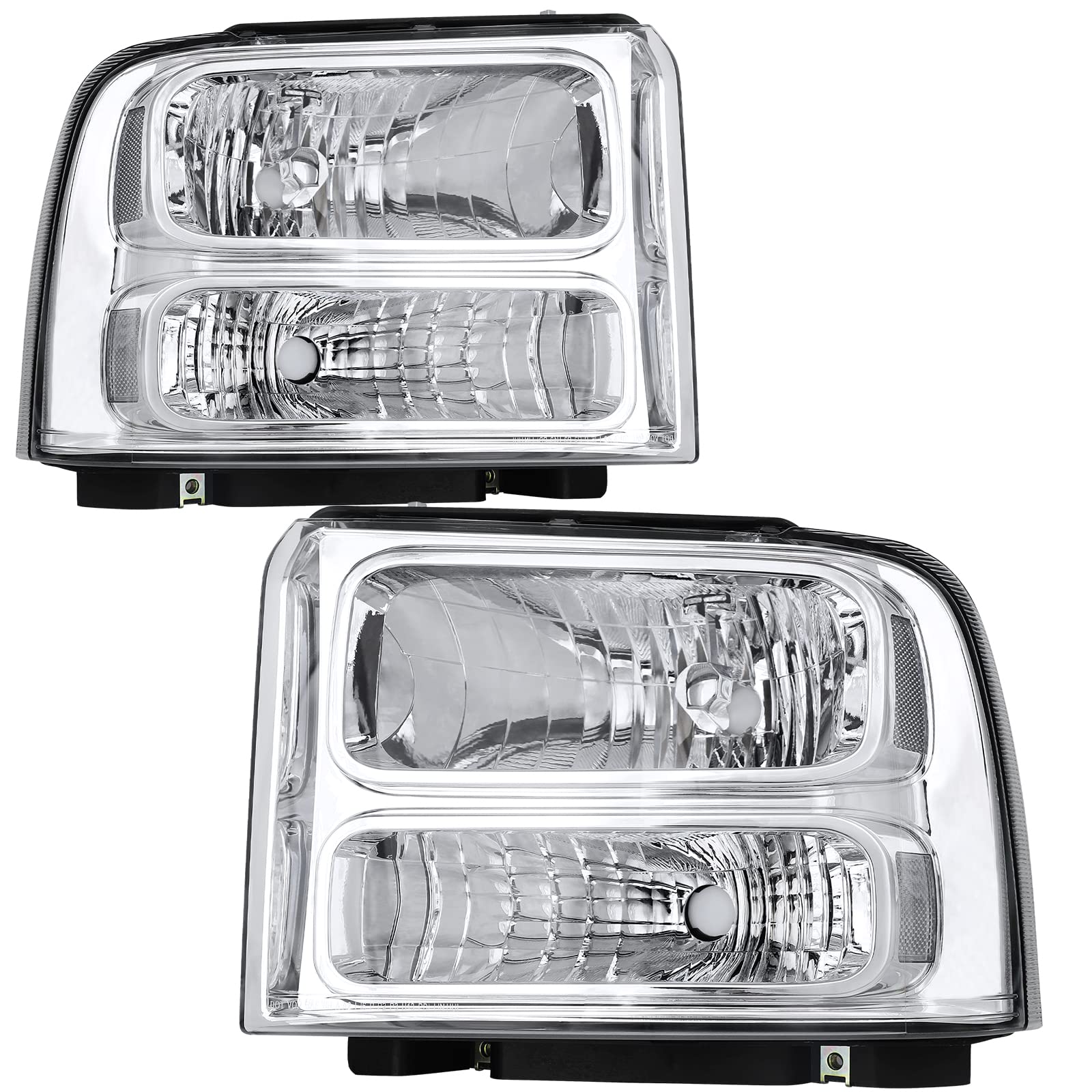Bincmay Headlight Assembly Compatible with 2005-2007 2005 2006 2007 05 06 07 Ford F250 F350 F450 F550 Super Duty/2005 Ford Excursion (Chrome Housing