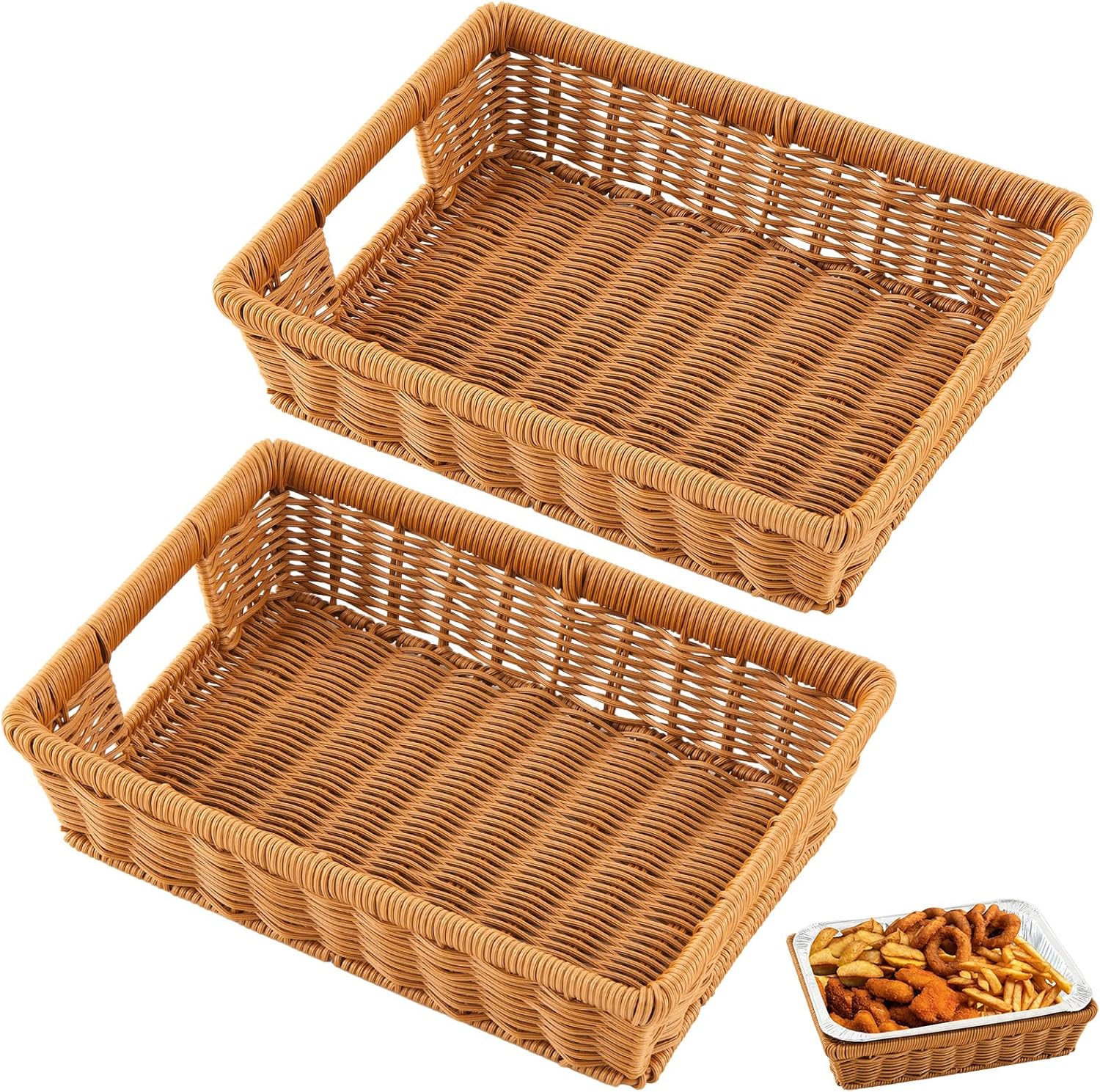 Marsui 4 Pcs Wicker Serving Baskets for 9 X13 Inch Foil Pans, Decorative Serving Tray for Hot Dishes, Bread, Casseroles, Buffet & Catering (Brown)