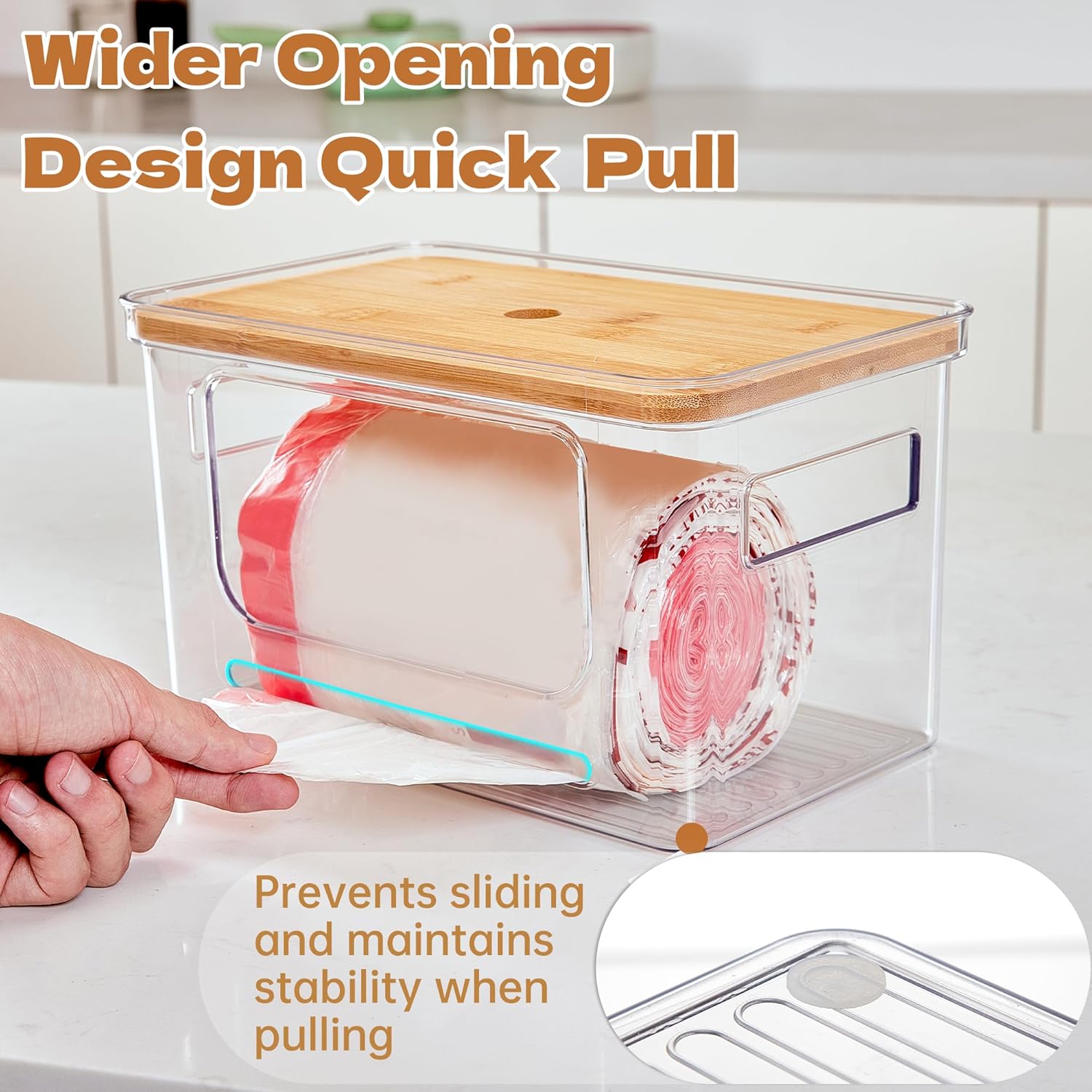 Goabroa 3 Pack Trash Bag Holder Dispenser with Bamboo Top, Stackable Garbage Bag Holder for TrashBags 13/30/33 Gallon, Garbage Bag Organizer Under Sink for Kitchen and Laundry Room Organization - Image 4