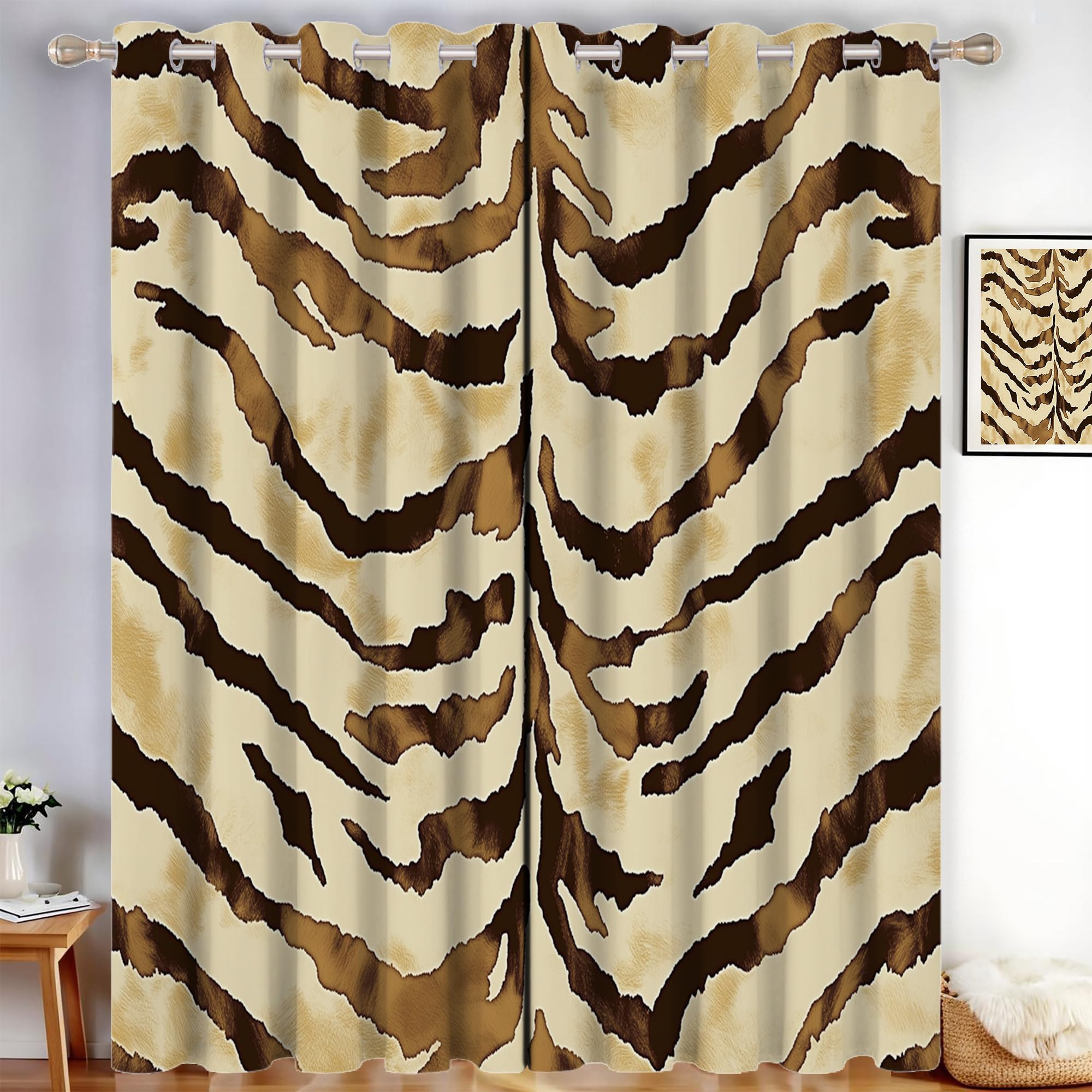 Rideaux motif tigre de qualité supérieure avec œillets brun