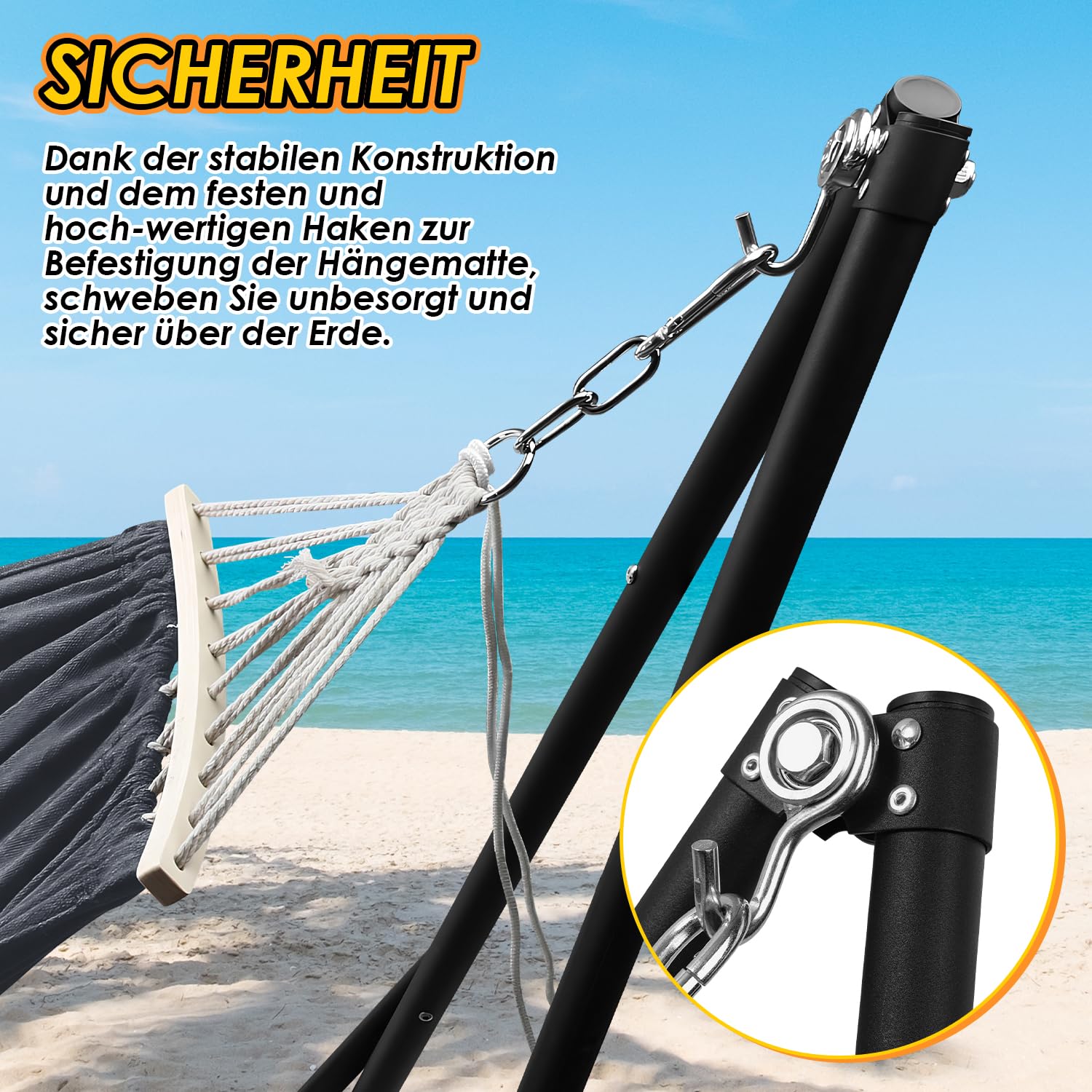 Hängematte mit Gestell Klappbar Garten Hängemattengestell Metall Gestell hängematte Outdoor hängematte Mit Tragetasche Metallgestell bis 150 kg für Camping Garten Pool Balkon