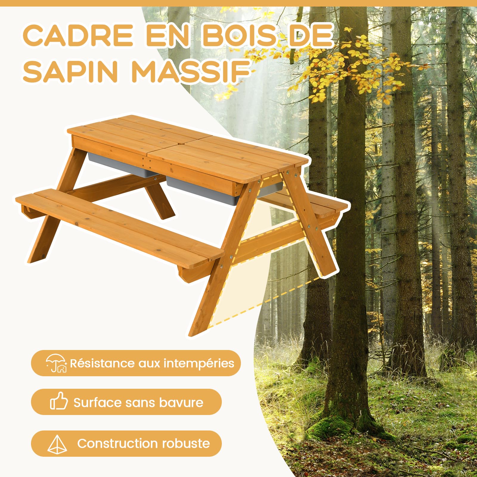 GOPLUS Mesa Infantil 3 en 1 con Banco y Sombrilla, Mesa de Actividad de Madera para Exterior Jardín Verde+Blanco