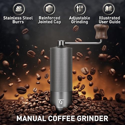 Miniatura 2 de SUNYA Molinillo de café manual con rebabas cónicas de acero inoxidable. Molinillo de café manual de carcasa de aluminio con ajustes ajustables.