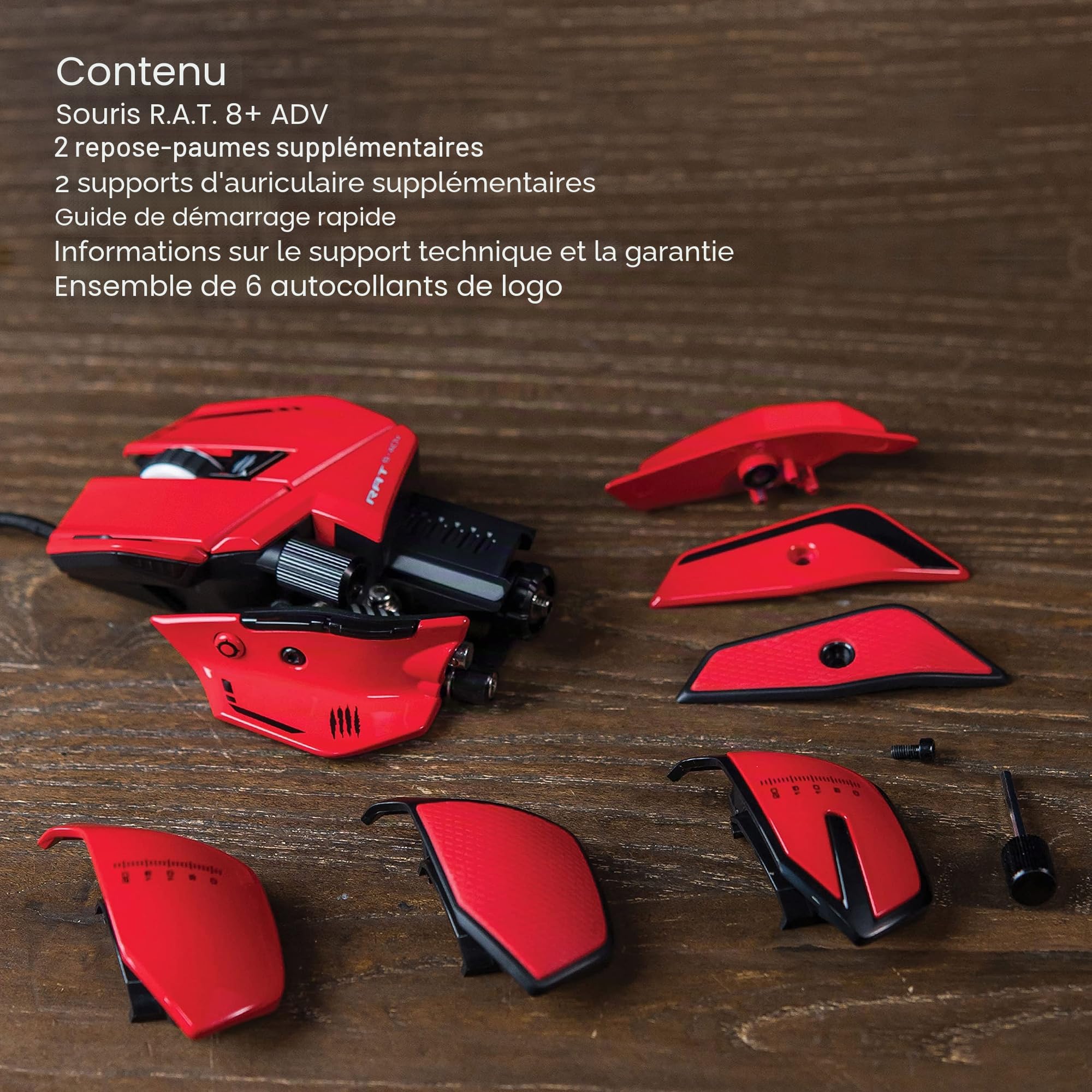 MAD CATZ CATZ R.A.T. 8+ ADV Souris de Jeu Filaire entièrement réglable - Base en métal - 20 000 DPI - 11 Boutons programmables - 4 profils utilisateur stockés Directement - LED RVB Personnalisable -