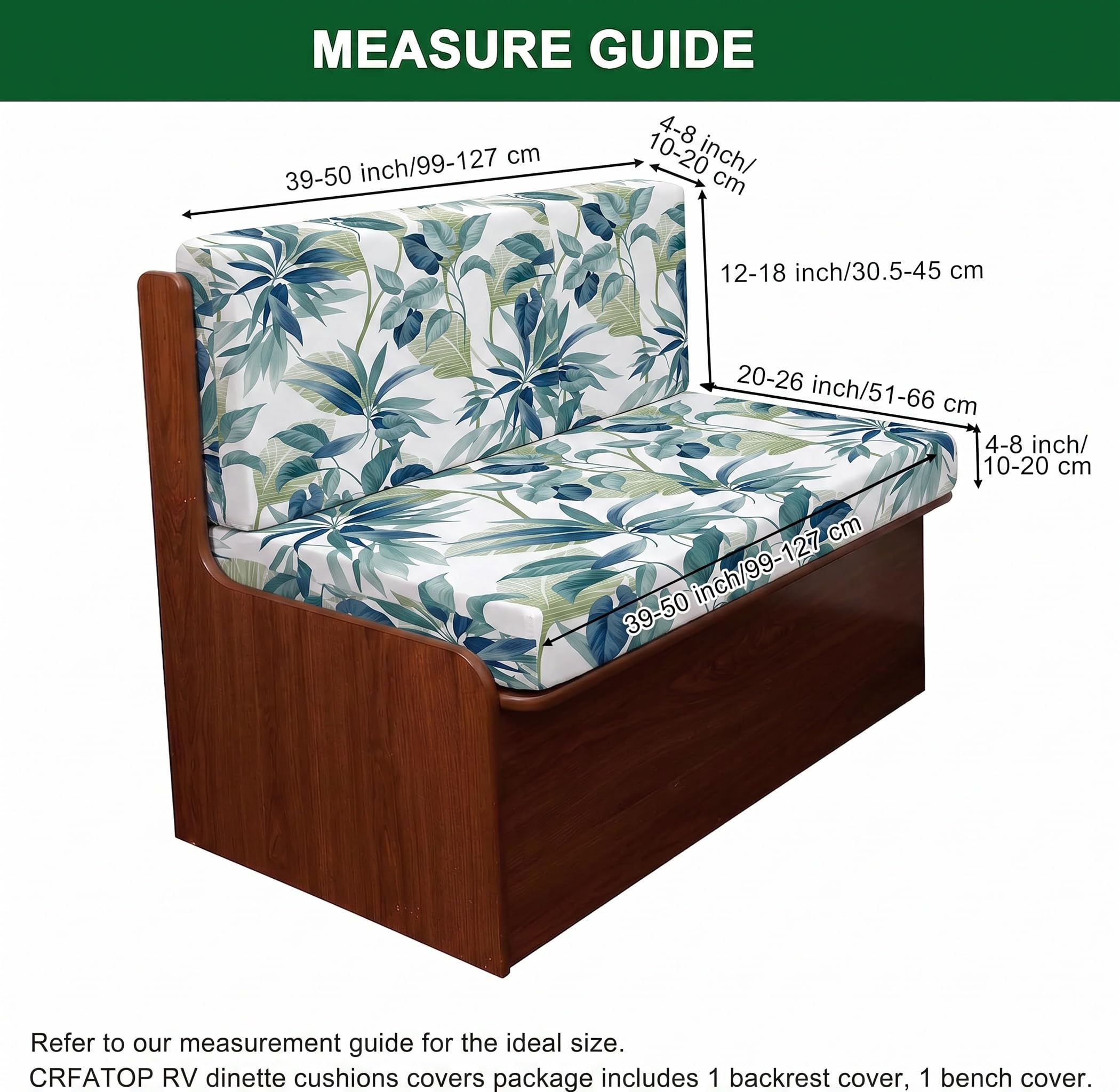LiveGo Housse de coussin de rechange extensible pour canapé de véhicule récréatif, housse de coussin de rechange pour banc de camping-car, housses de dossier et housses de banc (feuilles F)