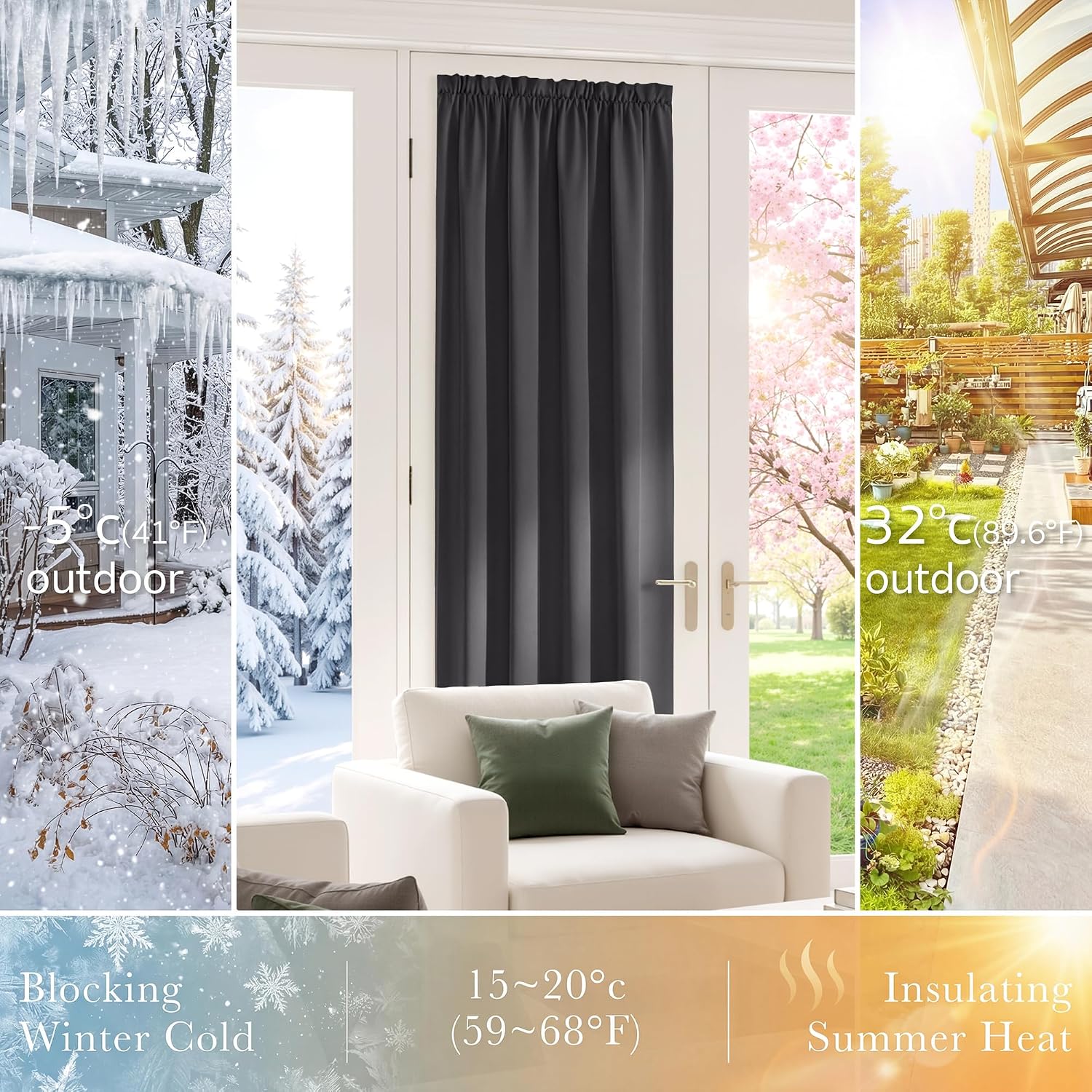 PONY DANCE Blackout Door Window Curtains, W 25 x L 72 inch, 1 Panel