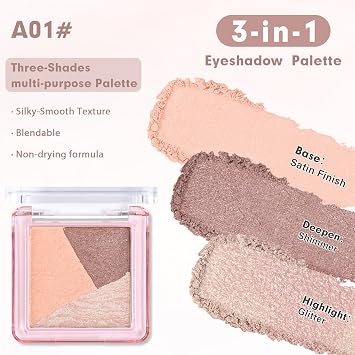 Eyeshadow Palette-Mini 3-in-1 Eye Shadow Powder Palettes Makeup-Matte&Shimmer Baked Eye Shadow for Women,paleta de sombras de ojos,Buildable Smooth Silky Waterproof for Daily Look,01Peach Brown