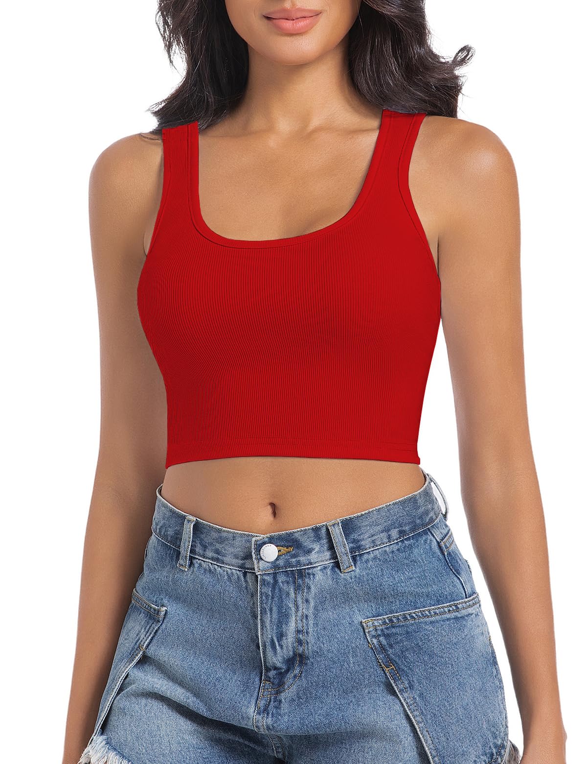 SanxiawaBa Women's Sleeveless Ribbed Crop Tops Crew Neck Stretchy Casual Basic Fitted Tank Top