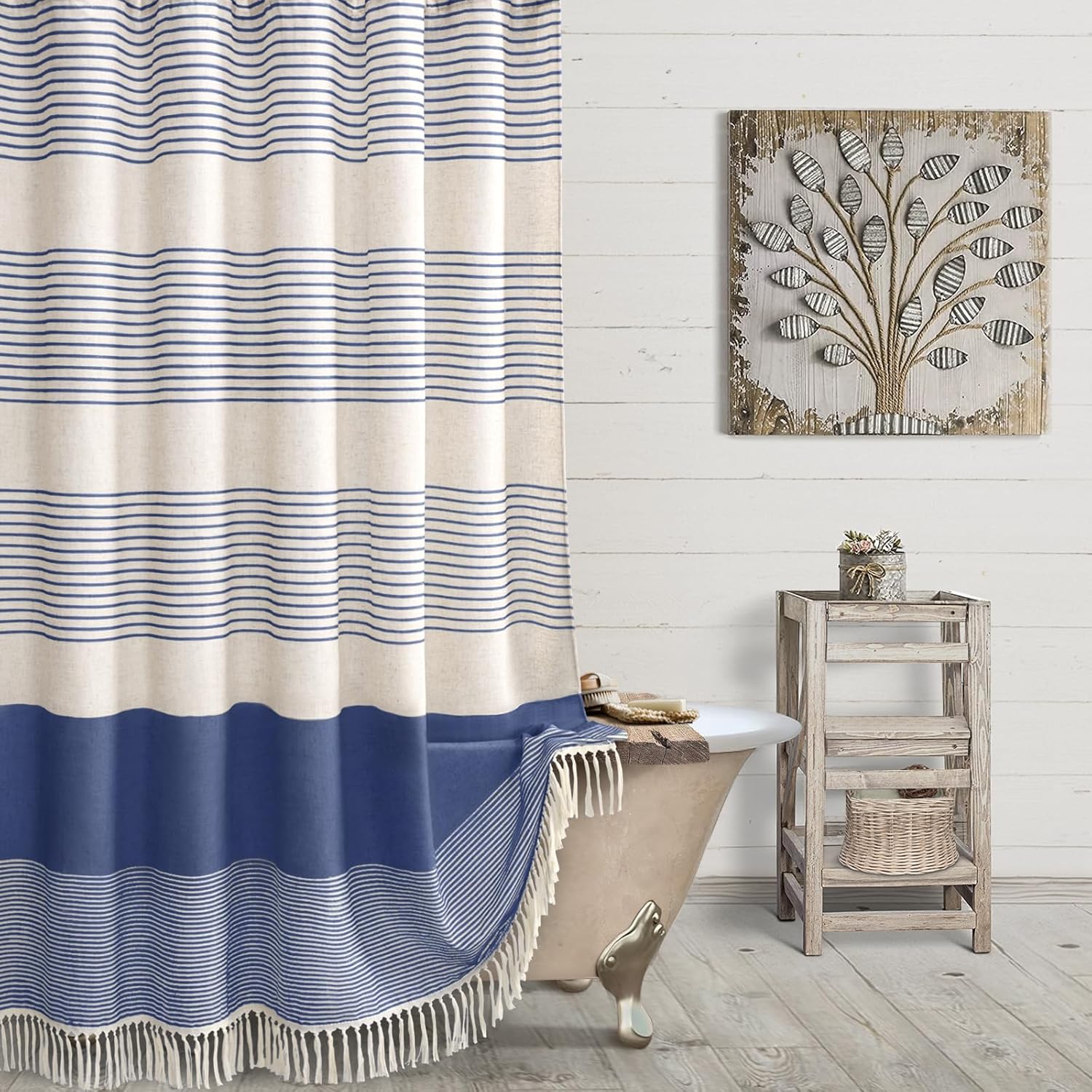 Amazon.com: Awellife Farmhouse Shower Curtains for Bathroom,Boho Shower Curtain with Tassels ...