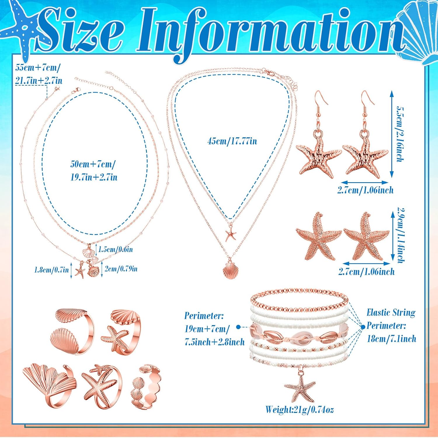 Tondiamo 18 Pcs Mermaid Seashell Jewelry Set for Women Mermaid Xmas Gift image 4