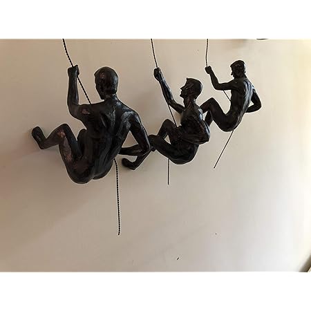 5 X Large Bronze Climbing Abseiling Hanging Ornaments Figures Set Of 5 Climbing Men Wall Hanging Figures Abseiling Ornament Sculpture Wall Art Resin And Metal Bungee Jumping Man Hanging On Wire B5c