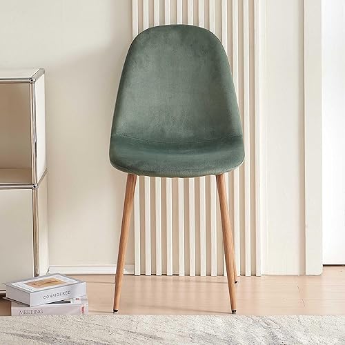 Miniatura 3 de Silla de comedor de terciopelo - Sillas de cocina con patas de metal para sala, dormitorio, restaurante - Sillas verdes para comedor