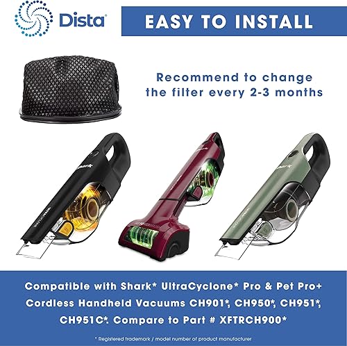 Miniatura 6 de Dista Filtro - Filtro de polvo compatible con aspiradoras de mano inalámbricas Shark UltraCyclone Pro y Pet Pro+ CH901, CH950, CH951, CH951C.
