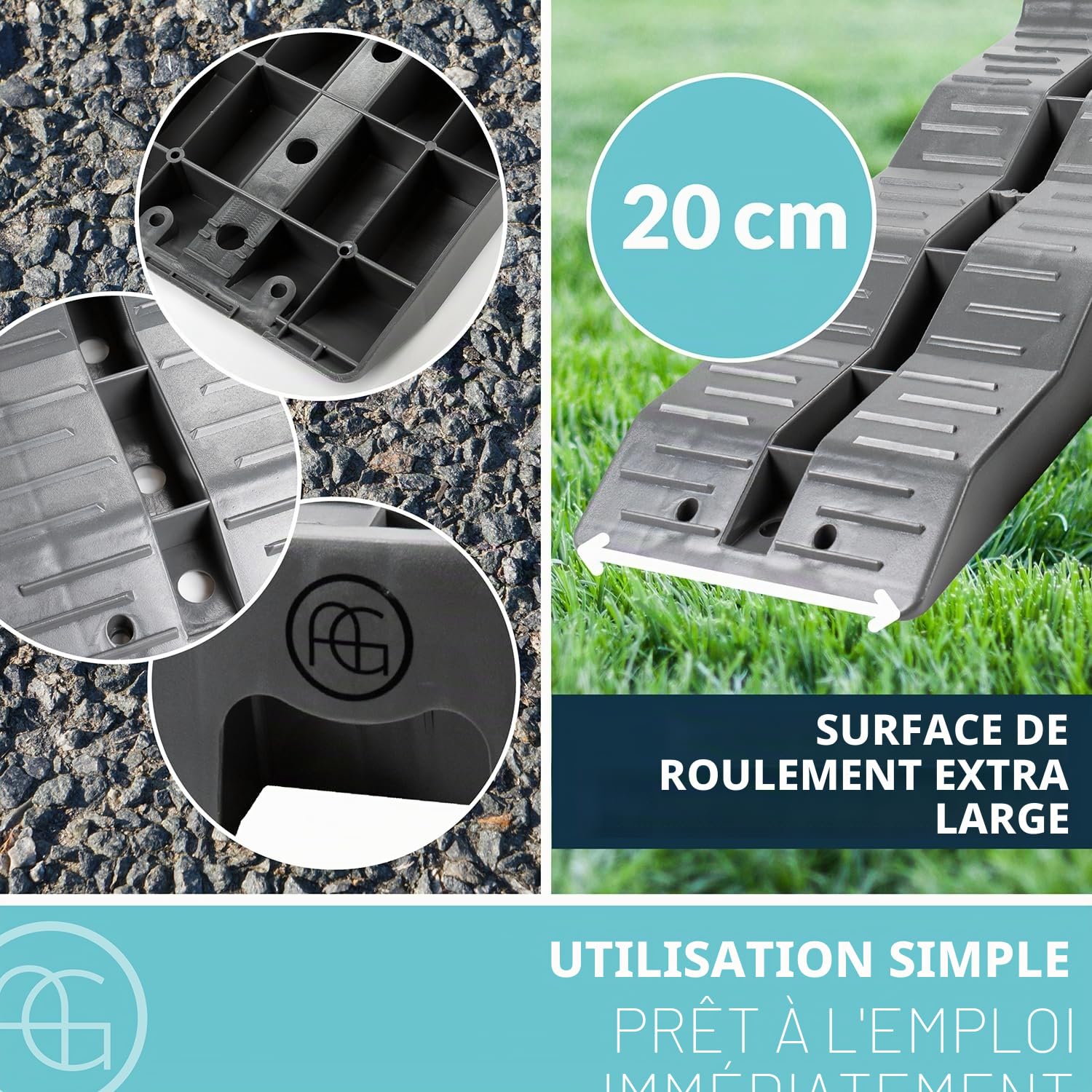 Cale de Roue mise à niveau pour Camping Car ou Caravane - 5 Tonnes - Gris