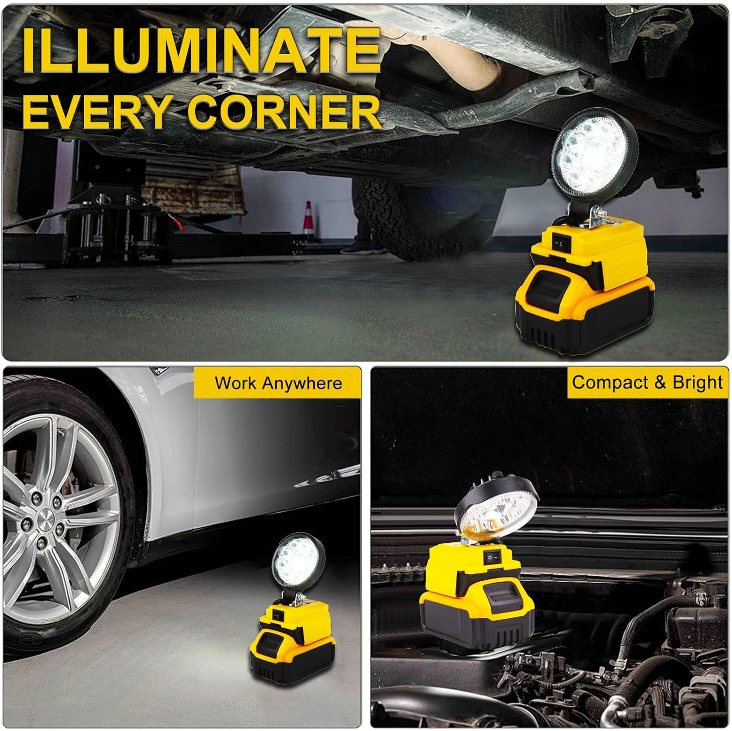 Cordless LED Work Light for Dewalt 20v Battery, Flashlight 20V for Dewalt Light, 36W 3600LM Portable Rechargeable Flood Light with USB & Type-C Charging Port 2 Pack