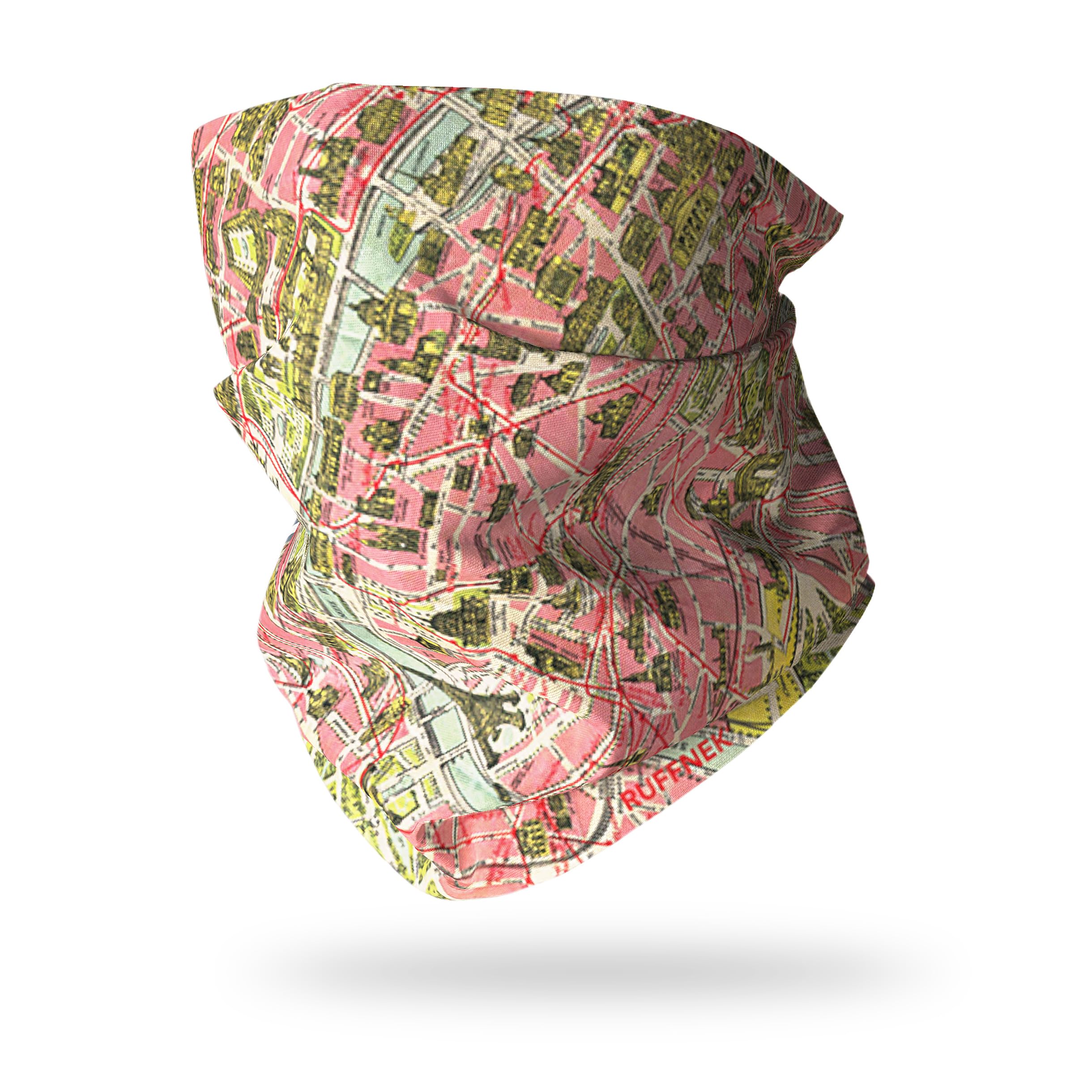Ruffnek Women's Paris Water Colour Map Paris 3D Vintage Map - Multifunctional Snood Scarf Neck Warmer Neck Gaiter, Head Scarf Head Band - For Running Cycling, Hiking, Horse Riding, Skiing, Outdoors. One Size For
