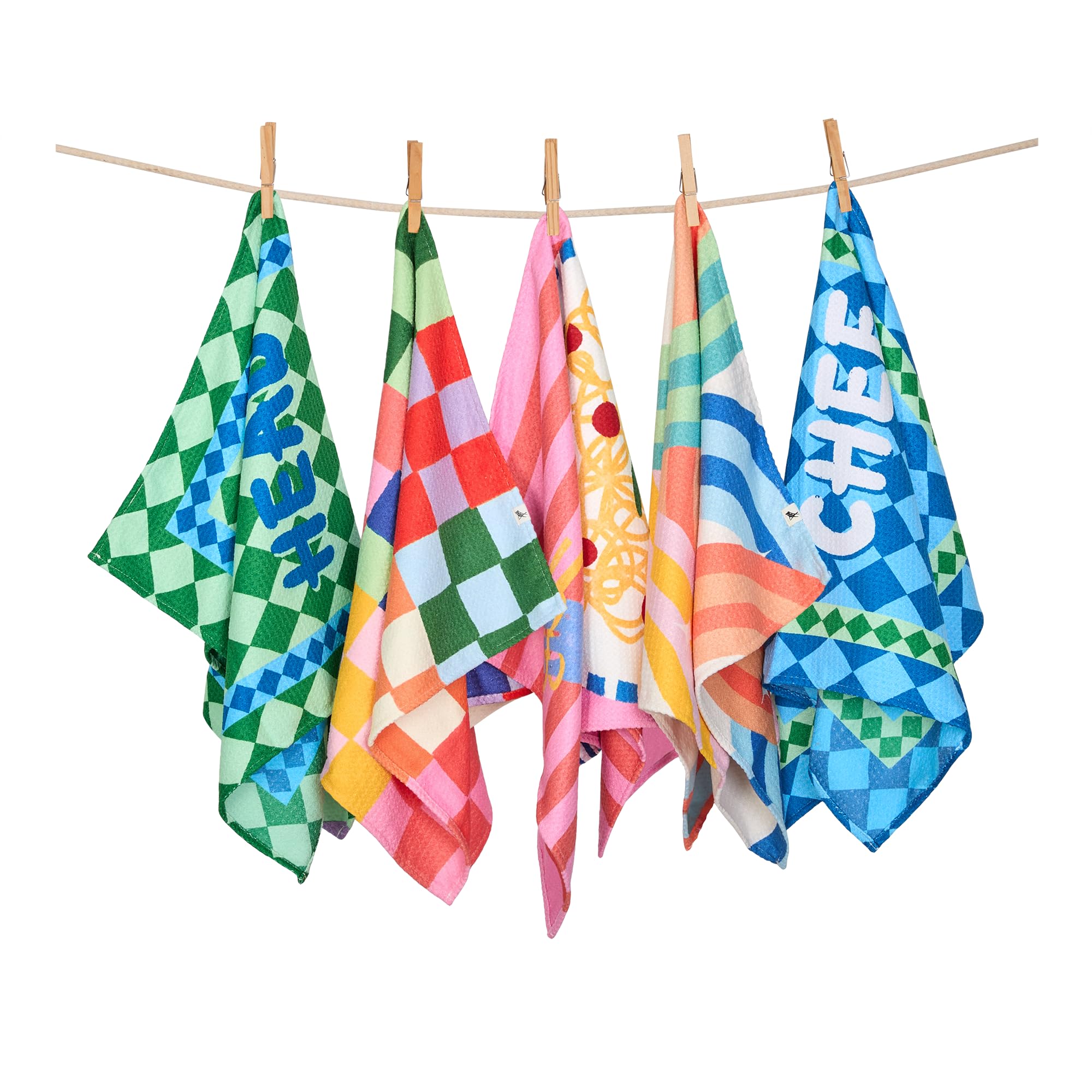 Dock & Bay Tea Towels - Quick-Drying Dish Towels in Thick Waffle Fabric - Medium Size 75x45cm, 29x17 - On the Menu - Set of 5