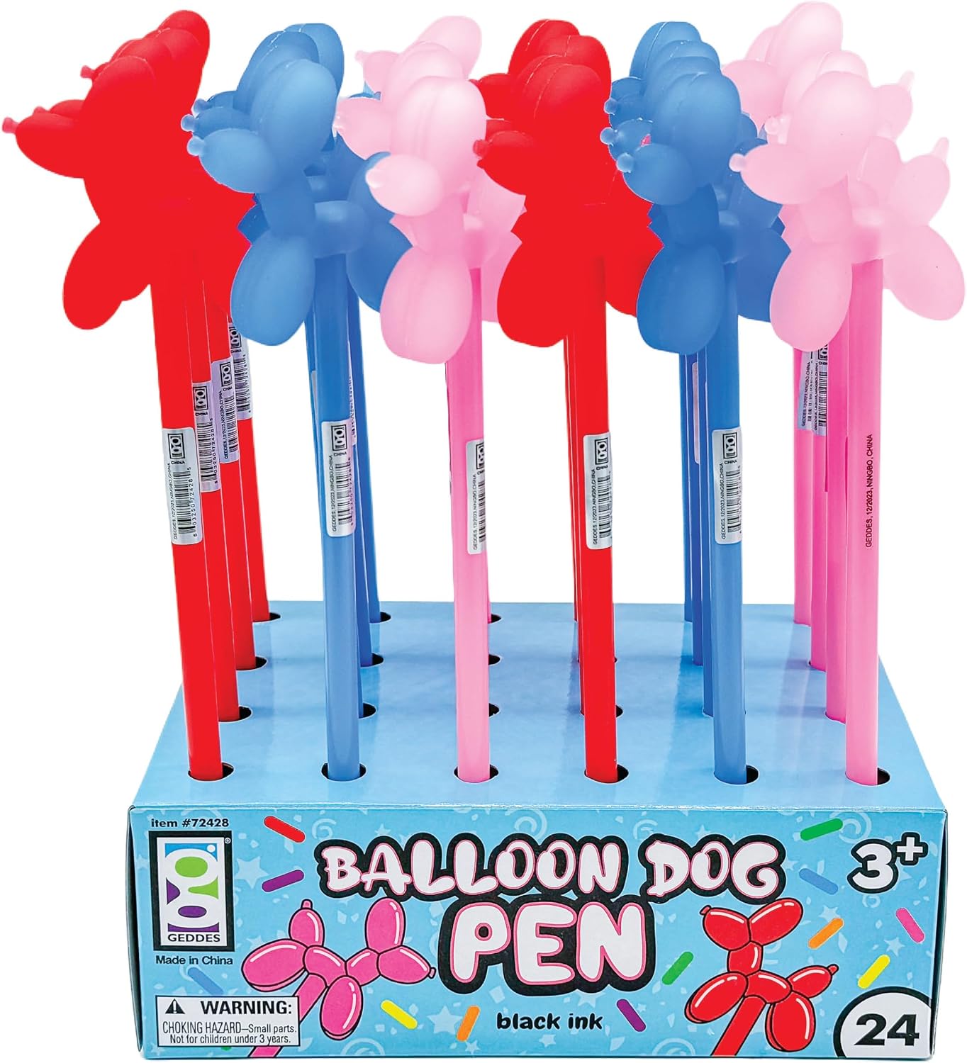 Raymond Geddes Balloon Dog Pen (Pack of 24) - Colorful Pens for Kids with Cute 2" Balloon Dog Toppers - Perfect Kids Party Favors and Gifts