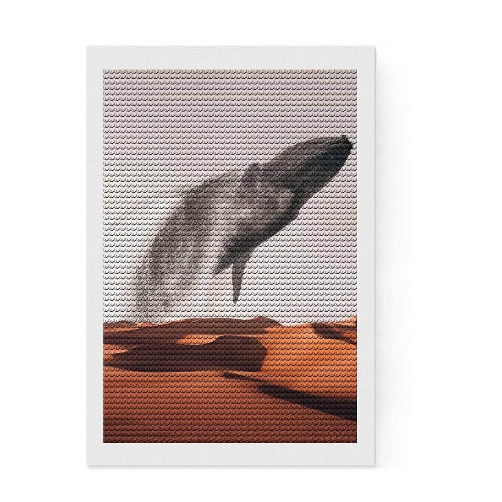Junmoney Marvellous Whale Diamond Painting Set 8"x12", Vintage Style Decor, for Beginners, Stress Relief Craft, Christmas Gift