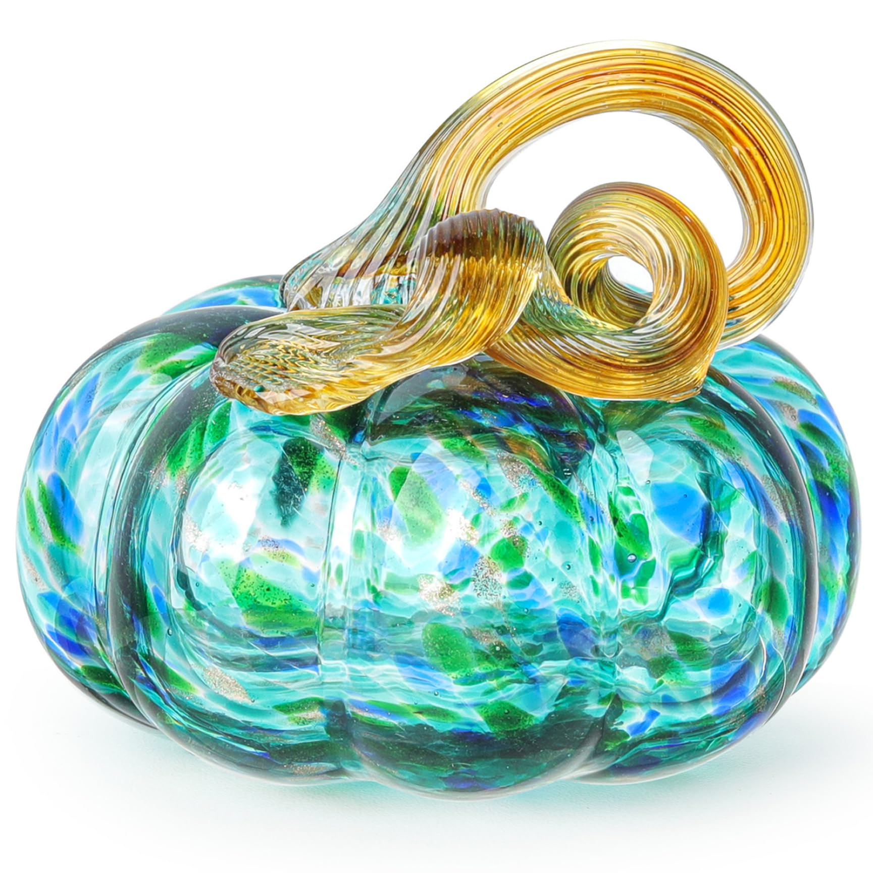 Goutdori Glass Pumpkin 3.15in Green Transparent, Small Glass Pumpkin with Stem for Autumn Harvest Halloween Thanksgiving Decor