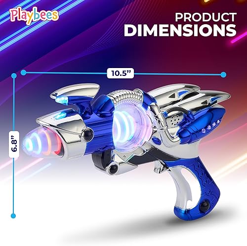 Miniatura 2 de Playbees Lanzador de ruido iluminado, rojo y azul, paquete de 2 unidades, 11.5 pulgadas, efectos de sonido espaciales súper giratorios con Power
